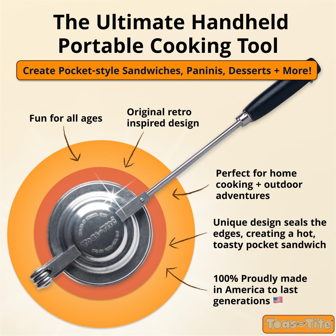 **Handheld Pie Iron & Sandwich Maker - Portable Panini Press, Campfire Toaster for Hot Sandwiches & Pies - Perfect for Stovetop, Grill, Outdoor Cooking & Camping Trips**