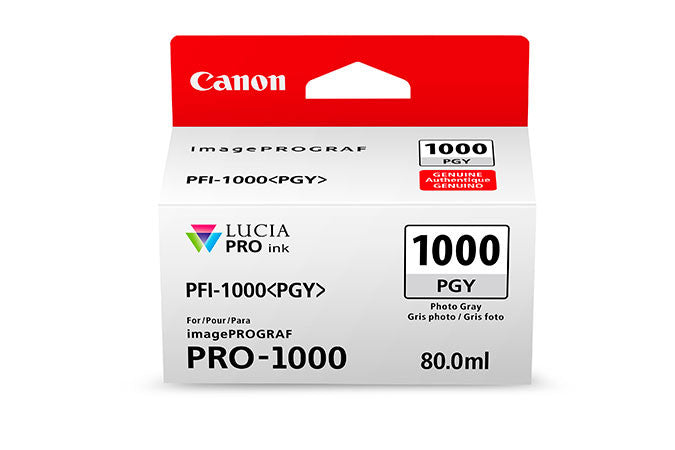 Canon PFI 1000 LUCIA PRO Photo Gray (PGY) Ink Cartridge 80ml for PRO-1000 Printer - High-Quality Photo Printing for Professional Photographers & Artists