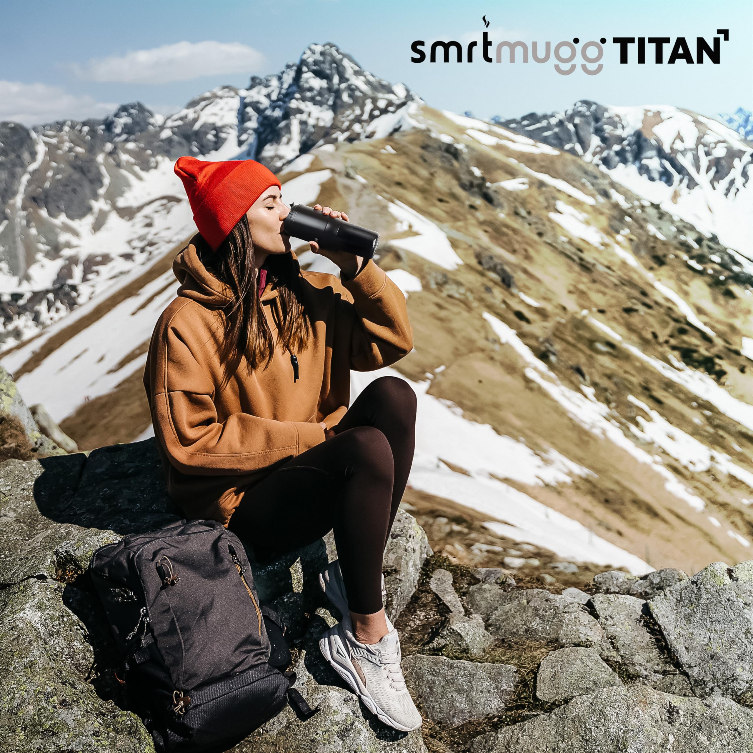 TITAN 15 oz Self-Heating Coffee Mug with LCD Screen - 15 Hour Battery Life, Adjustable Temperature Control, Portable Charger - Perfect for Office, Travel, Camping & Gifts for Coffee & Tea Lovers (Black)