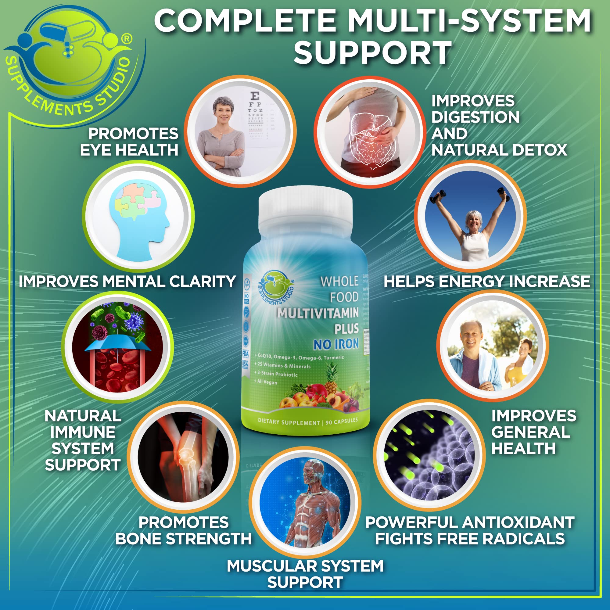 SUPPLEMENTS STUDIO Whole Food Multivitamin - Iron-Free with Liposomal Glutathione & DIM for Hormonal Balance | Optimal Multisystem Support & Master Antioxidant | Daily Wellness & Immune Boost for Active Lifestyles