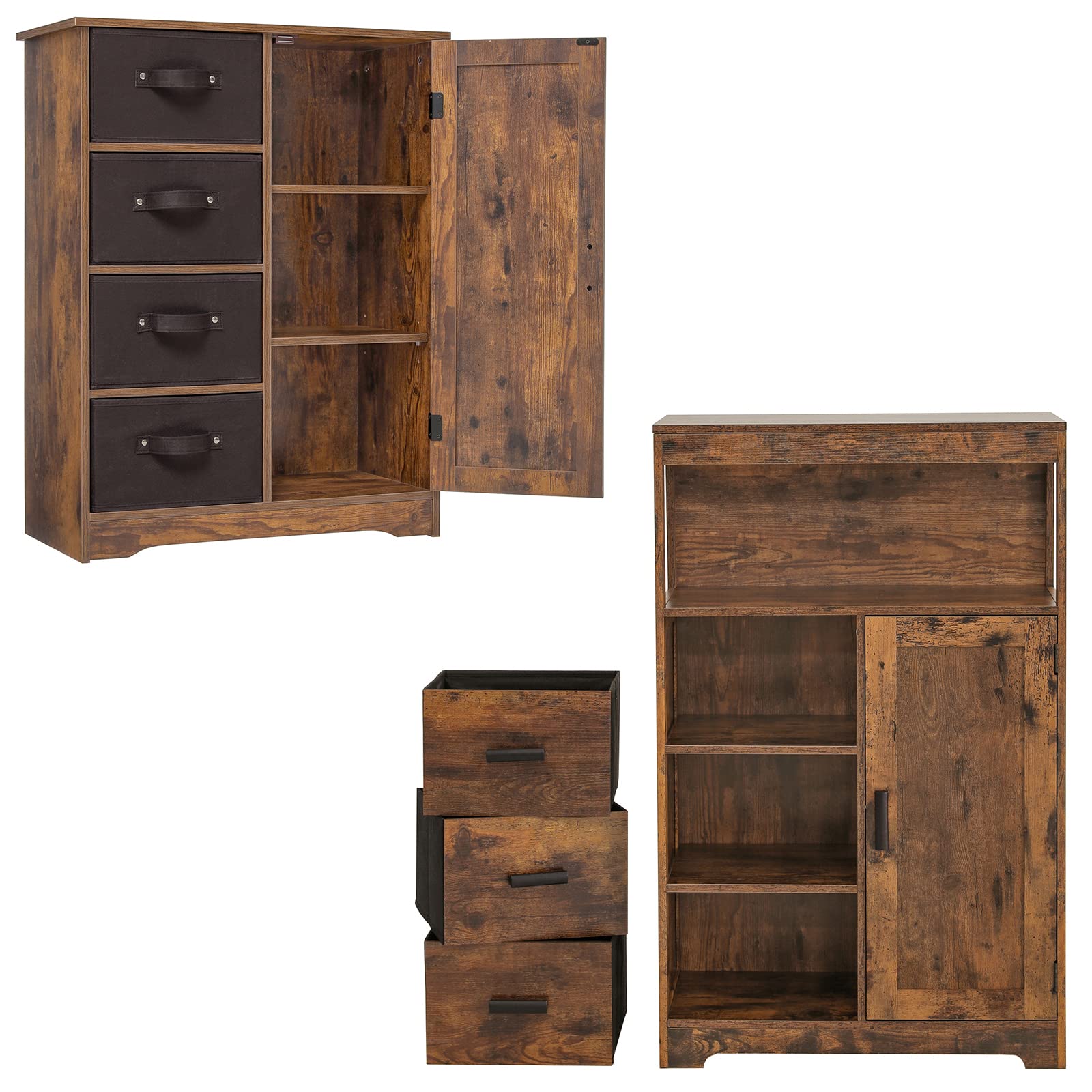 USIKEY 4-Drawer Storage Cabinet with Door - Rustic Brown for Living Room & Bedroom