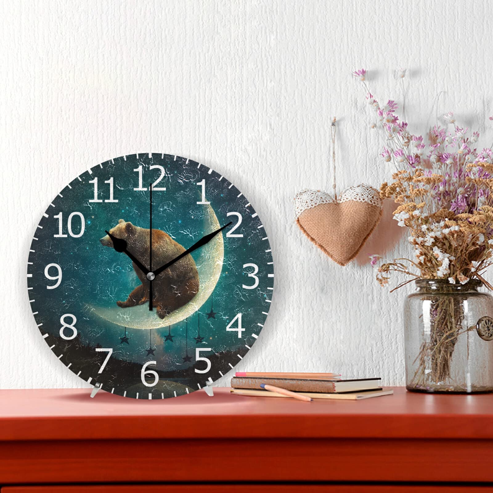 ALAZA Moon Bear Acrylic Painted Silent Non-Ticking Round Wall Clock - Perfect for Garage, Basement, Restaurant, Workshop & Home Decor