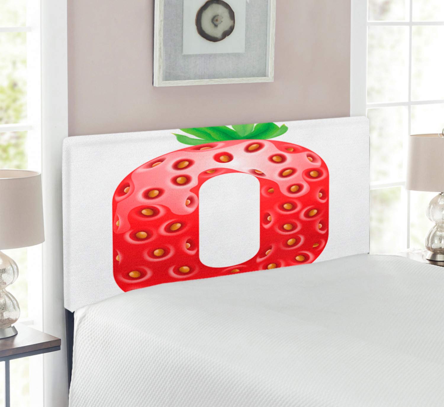 Ambesonne Numbers Headboard - Twin Size Upholstered Decorative Metal Bed Frame with Memory Foam | Strawberry-Themed Mathematics Algebra Design in Vermilion Green Orange | Organic Food Inspired Healthy Bedroom Decor | Perfect for Kids Rooms, Dormitories & Modern Bedroom Styling