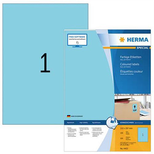 Colored A4 Labels 210x297mm - Permanent Adhesive Blue Stickers for Office, School & Home Organization (4403)