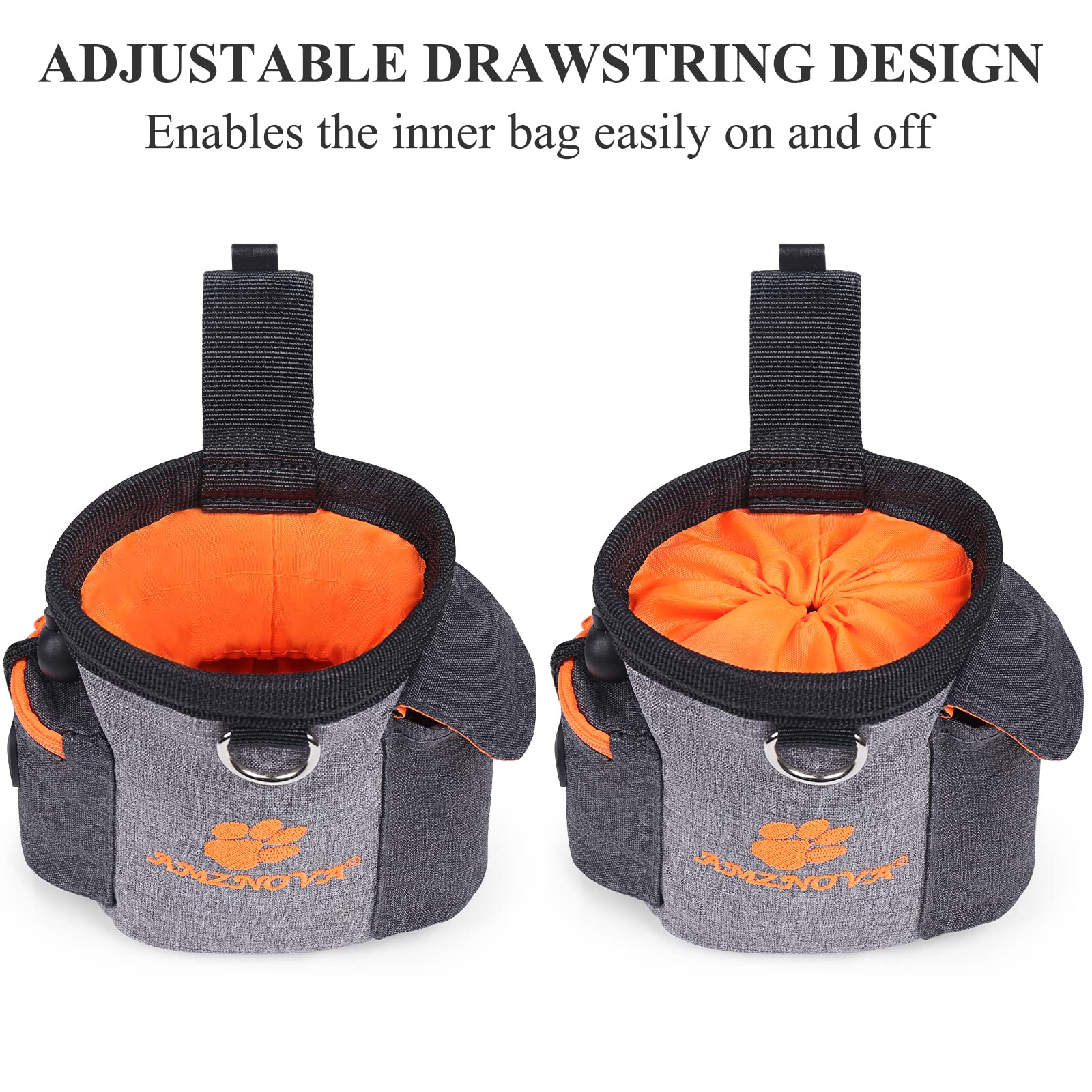 AMZNOVA Dog Training Treat Pouch with Built-in Poop Bag Dispenser - 3 Cup Capacity for Pet Treats, Kibble & Toys - Heather Grey - Perfect for Outdoor Walks, Obedience Training & Pet Care Essentials