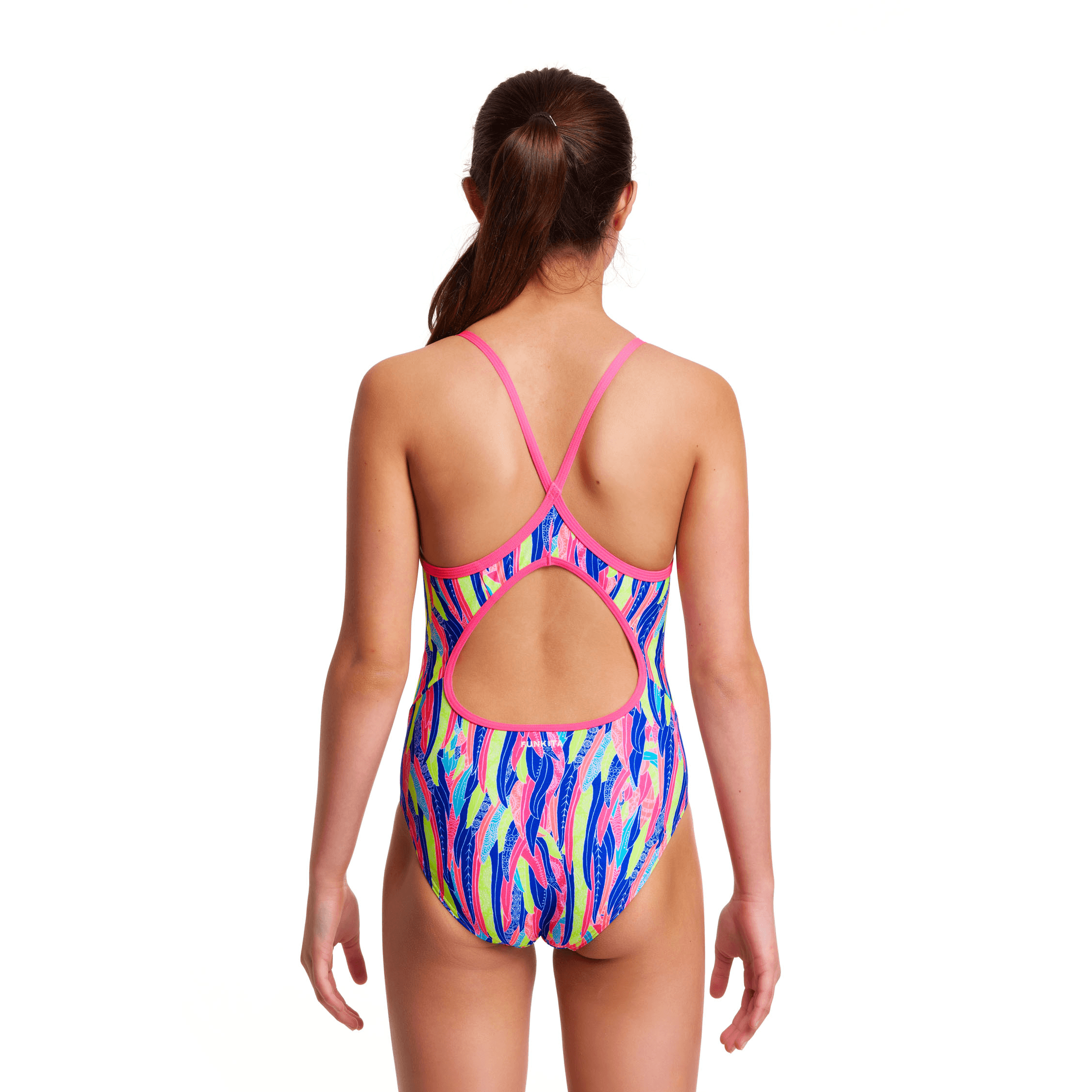 Funkita Wing Tips Girls Diamond Back Swimsuit - Stylish One-Piece Bathing Suit for Swimming, Beach & Pool Activities