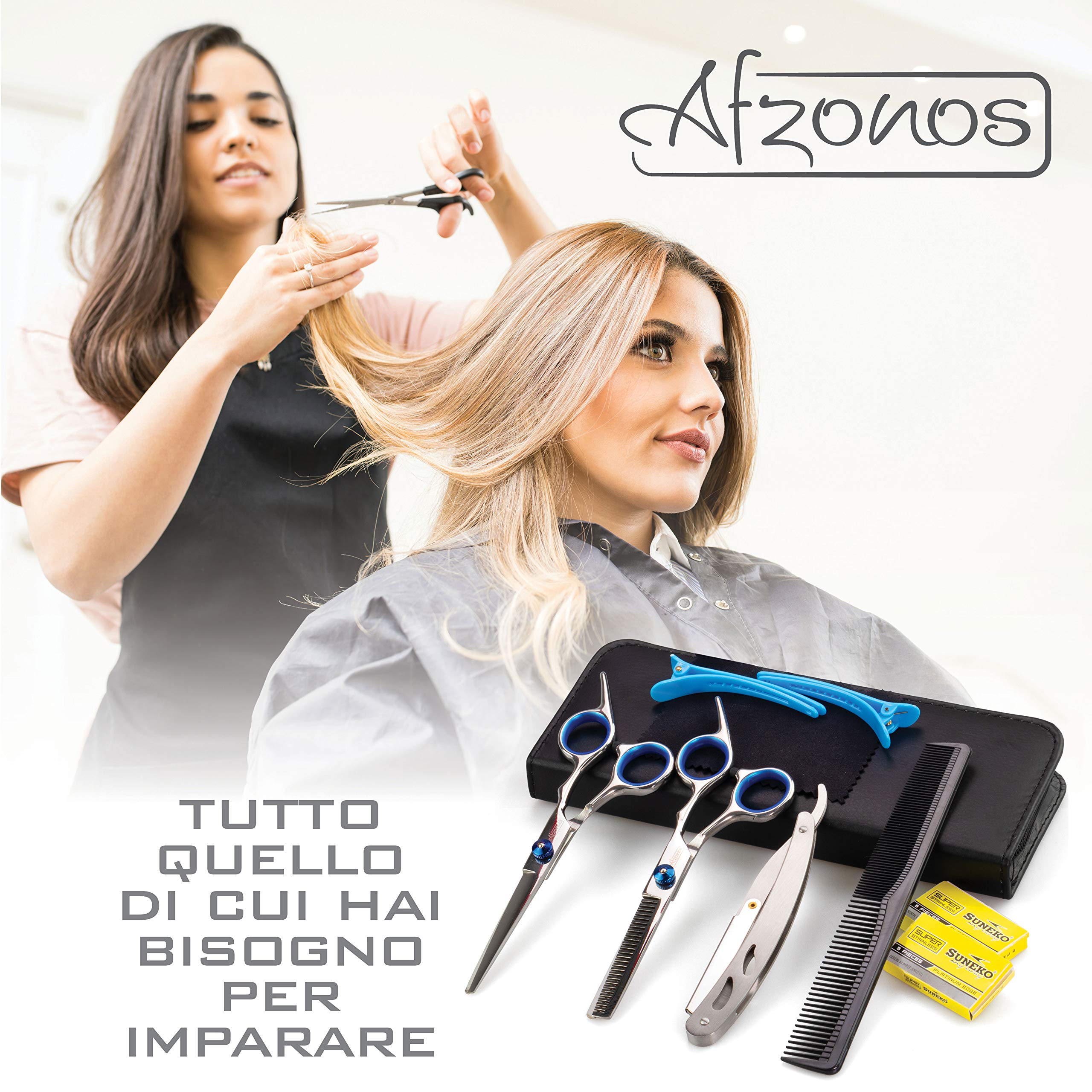 Professional Hair Cutting Scissors for Men & Women - Afzonos Barber Shears with Double Tips for Precision Styling, Trimming & Hairdressing - Perfect for Salon, Home & Travel Use