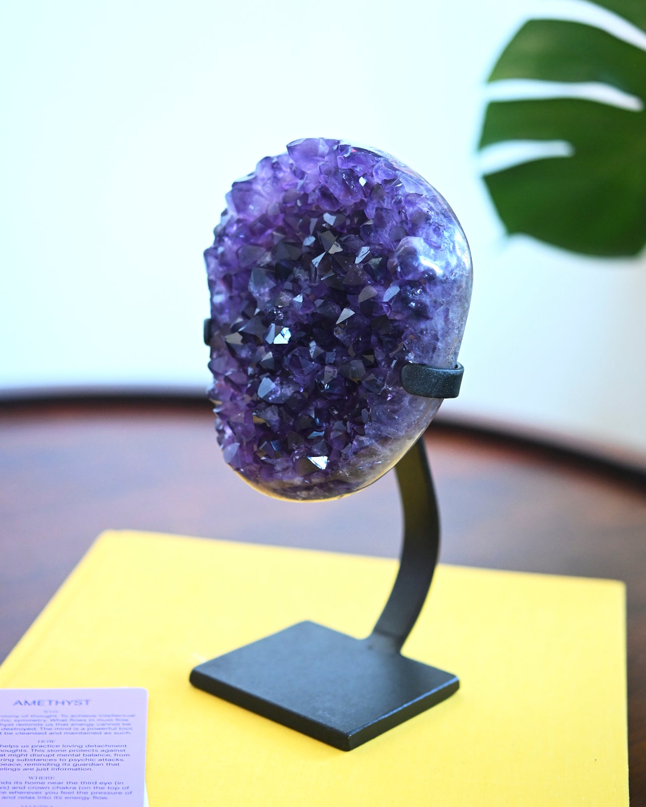 Natural Amethyst Crystal Geode on Wooden Stand - 3.9lbs Healing Stone for Home Decor, Meditation & Spiritual Gifts