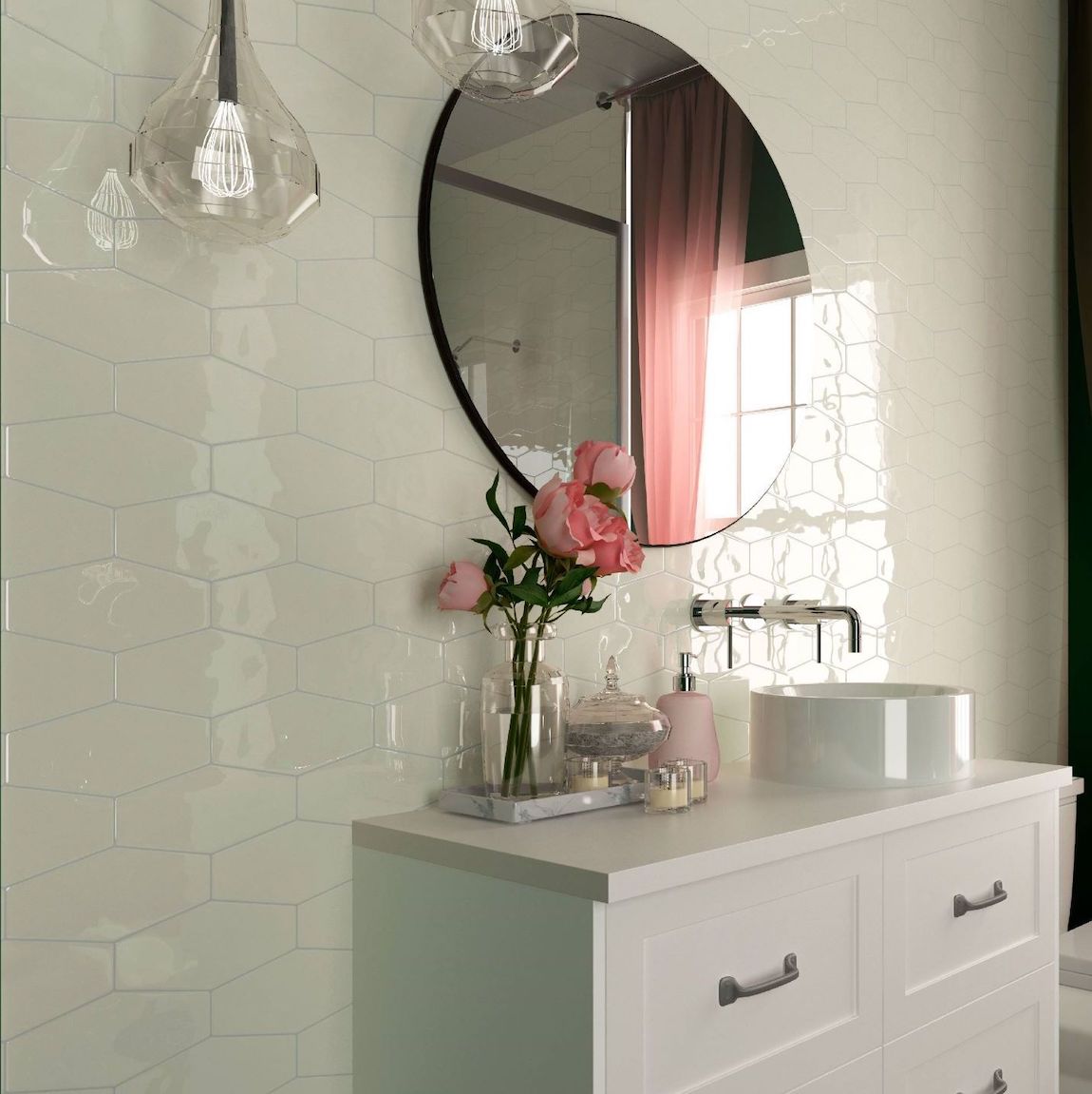 Hexagon Tile Glossy Ivory 4x8 Inch Long - Perfect for Kitchen Backsplash, Bathroom Walls & Flooring