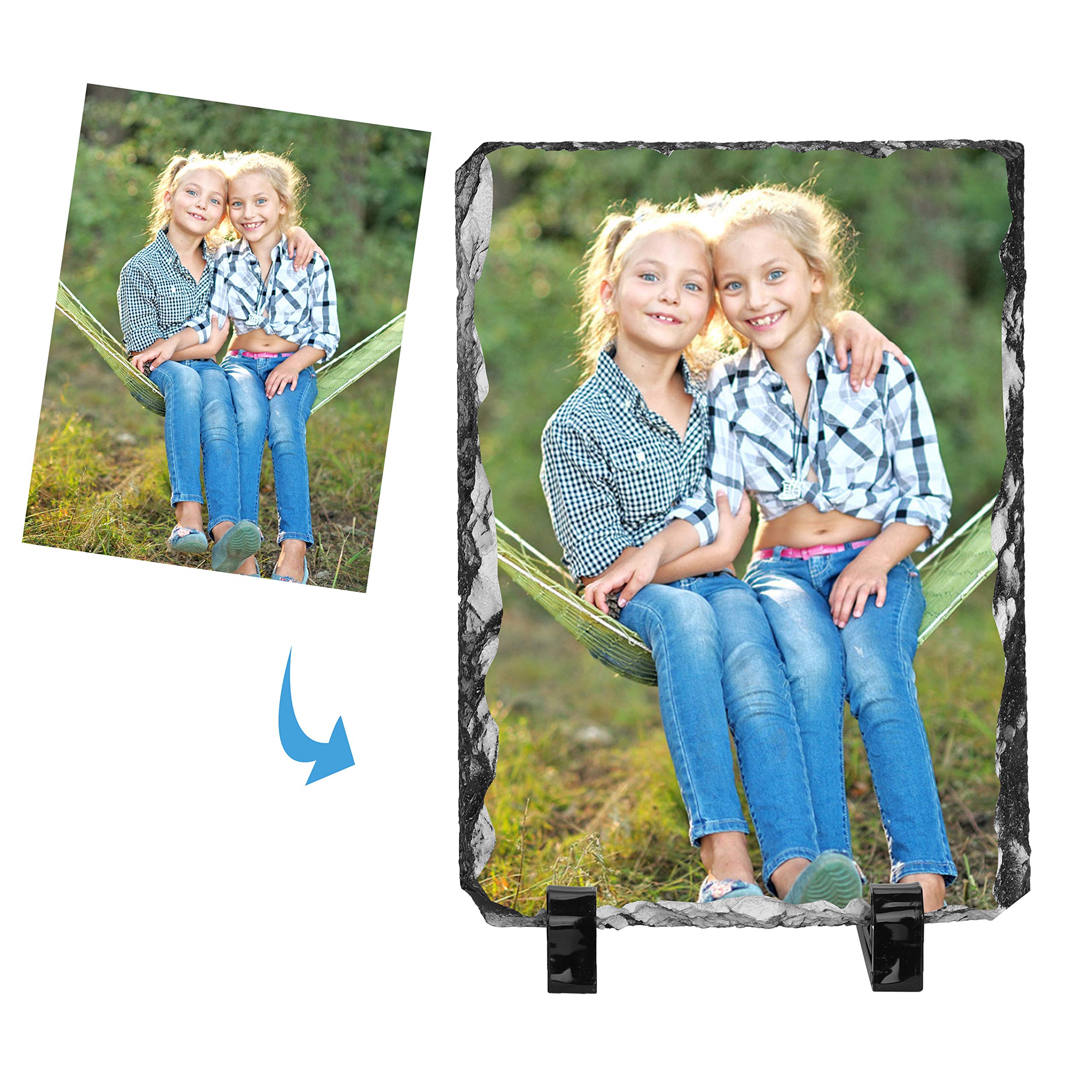 Custom Engraved Stone Photo Frame - Personalized Picture Plaque for Desktop, Tabletop, Baby Keepsake | Unique Gift for Valentine's Day, Birthdays, Baby Showers & Home Decor