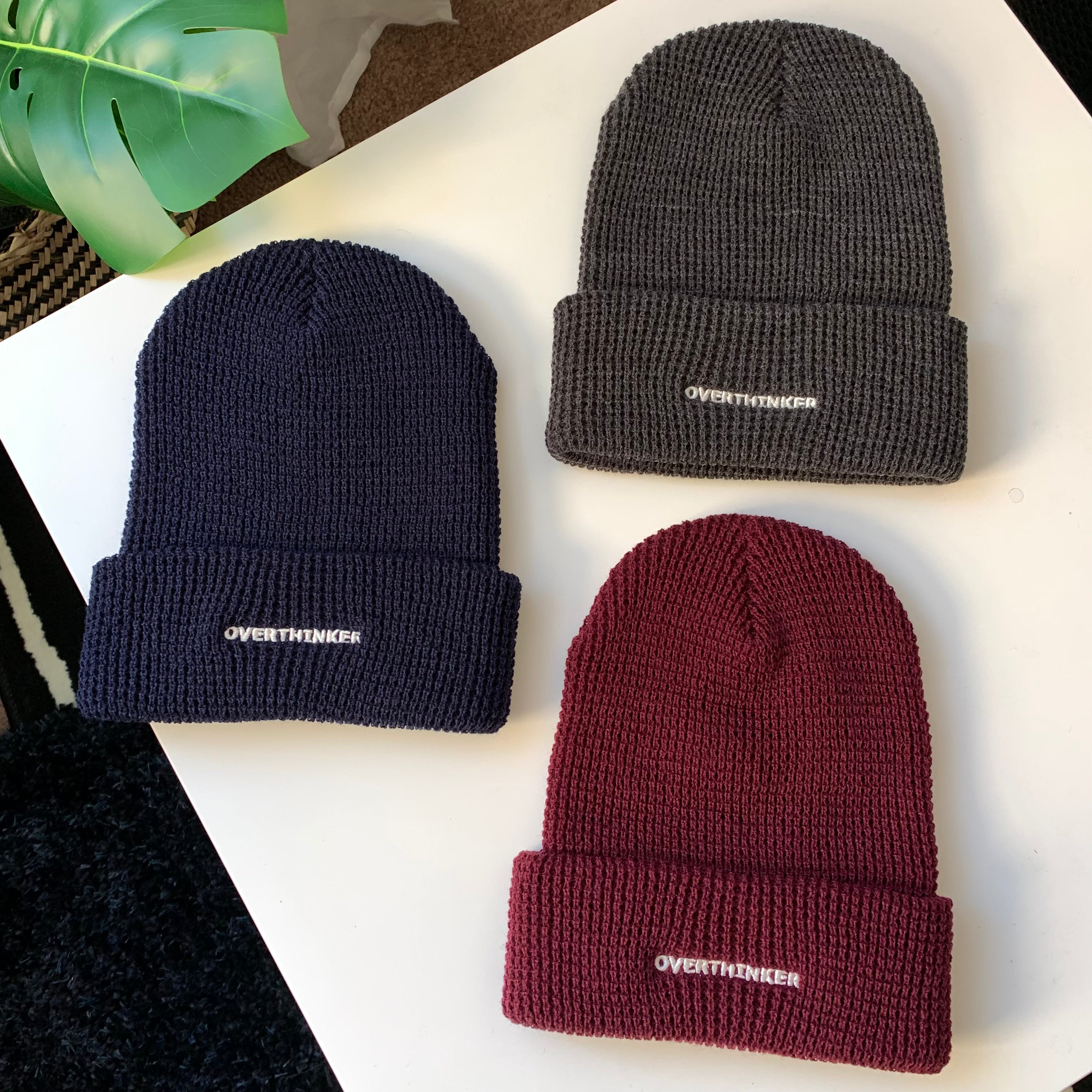 Studio Sample OVERTHINKER™ Waffle Knit Cuffed Beanie - Soft Winter Hat for Men & Women - Perfect for Cold Weather, Outdoor Activities and Streetwear Fashion