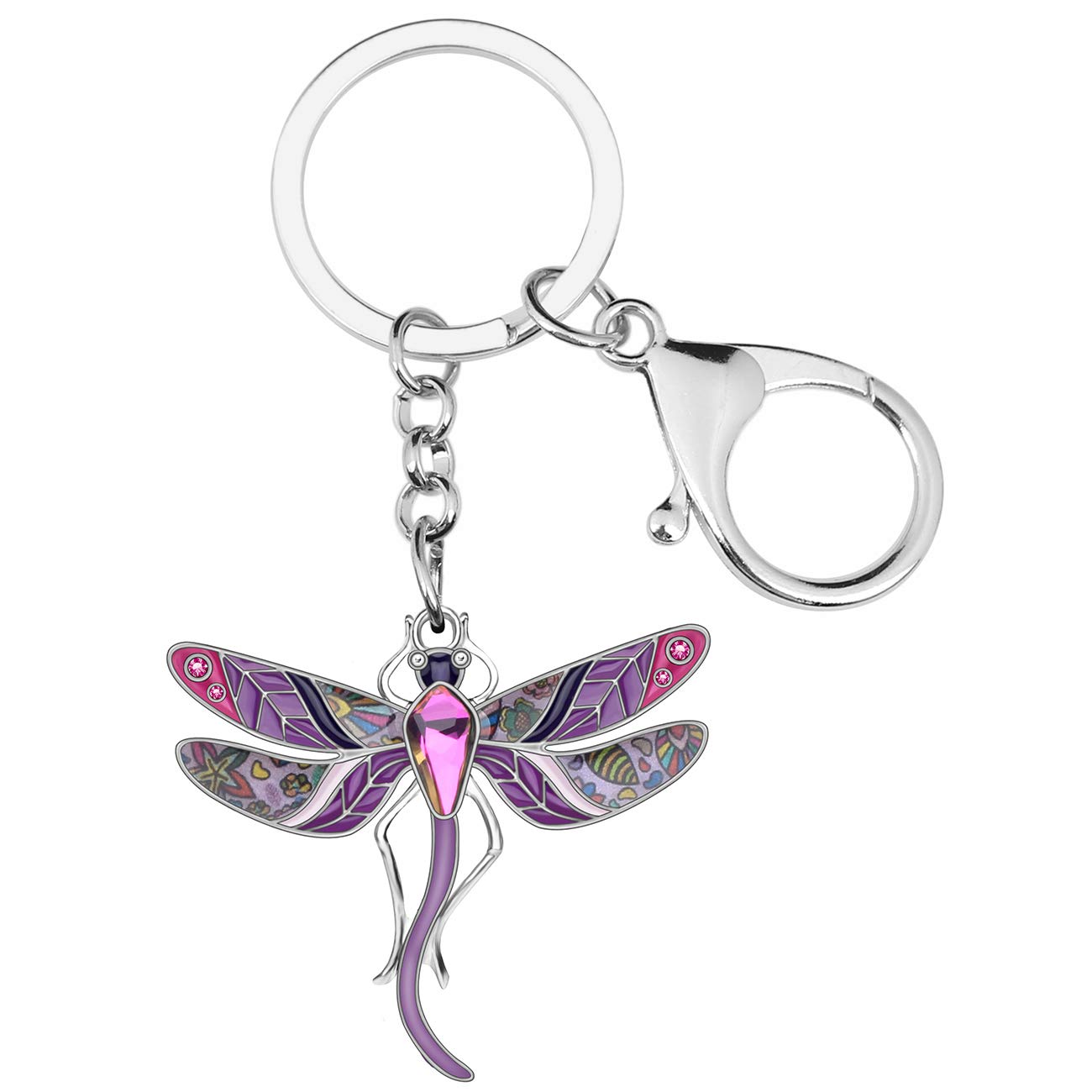 BONSNY Enamel Alloy Rhinestone Floral Dragonfly Keychain - Elegant Women's Keychain Gift for Car, Purse & Bag - Nature-Inspired Jewelry Charm for Everyday Use & Special Occasions