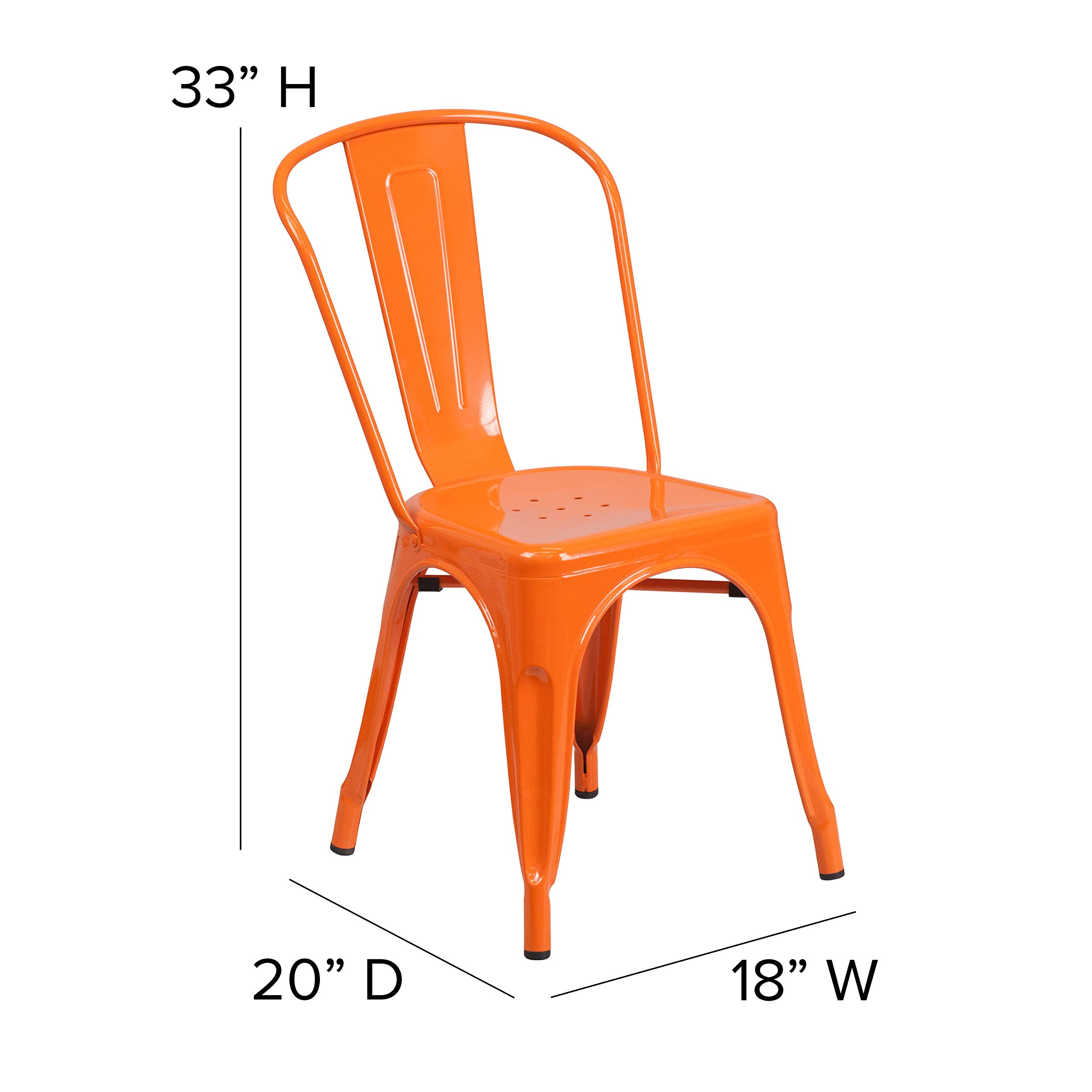Commercial Stackable Chairs for Indoor & Outdoor Use - Durable Orange Metal Frame with Comfortable Teak Poly Resin Seat - Rounded Edges for Comfort - Perfect for Restaurants, Cafes, Events & Patio Seating