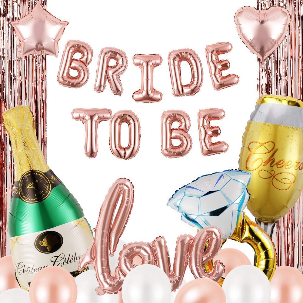 Rose Gold Bachelorette Party Decorations Kit - Bridal Shower Decor Set with Bride to Be Balloons, Champagne & Curtain - Perfect for Wedding Engagement Parties & Girls Night Celebrations