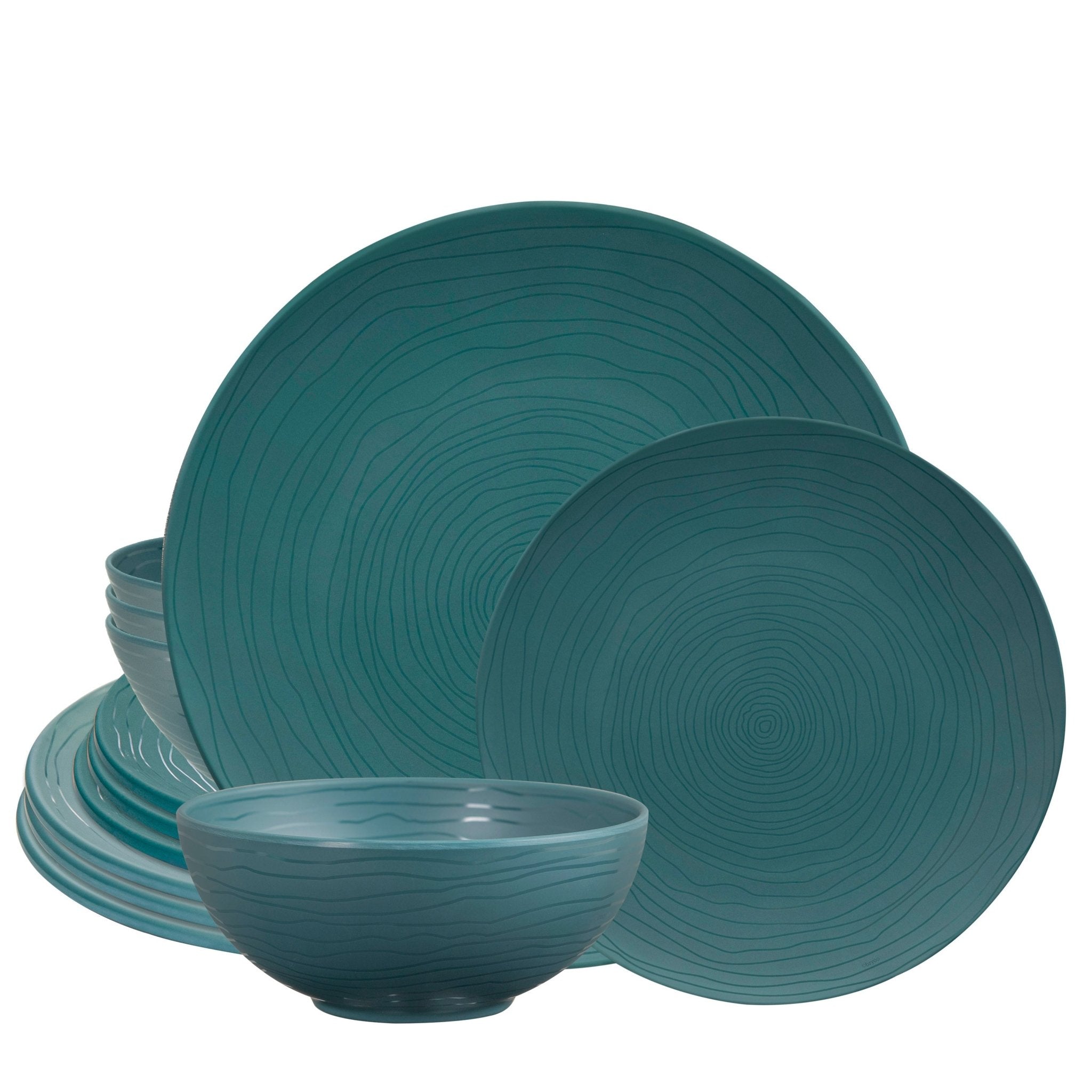 12-Piece Organic Blue Melamine Dinnerware Set - Plates & Bowls for Outdoor Dining, Picnics, and Camping | Durable & Lightweight Dishware