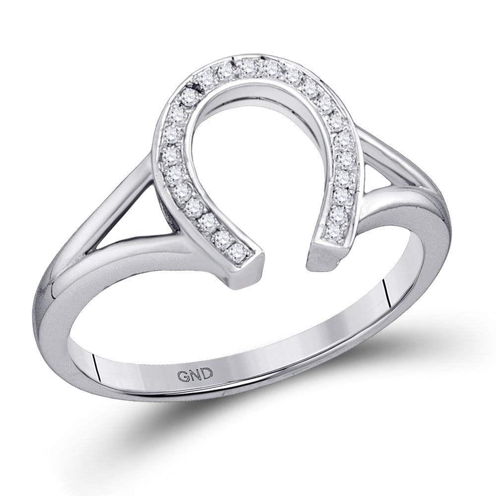 10K White Gold Women's Round Diamond Lucky Horseshoe Ring - 1/20 Cttw - Elegant Jewelry for Good Luck & Everyday Wear - Perfect Gift for Birthdays, Anniversaries & Special Occasions