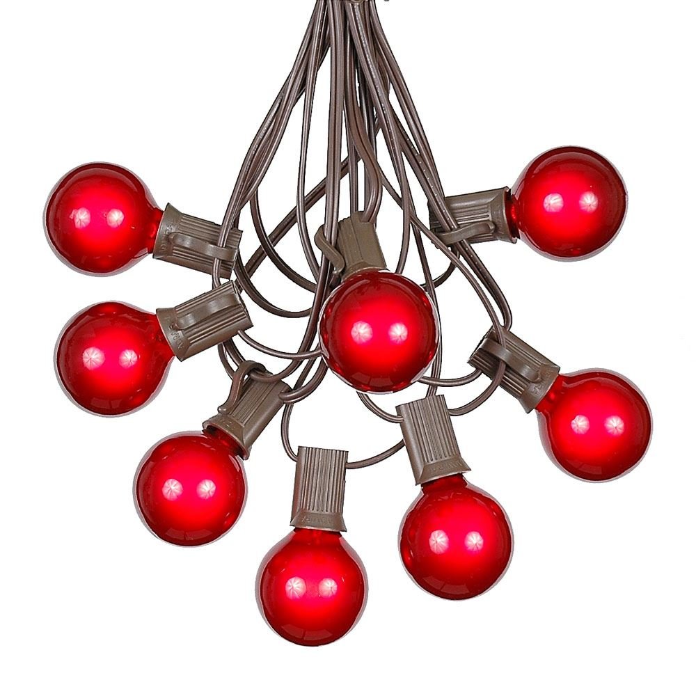 Vintage G40 Patio String Lights with 25 Red Globe Bulbs - 25ft Brown Wire Outdoor Hanging Lights for Garden, Backyard, Cafe & Market Decor - Perfect for Parties, Weddings and Cozy Outdoor Ambiance