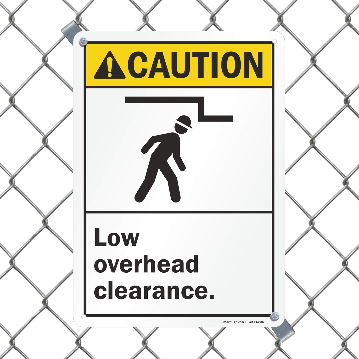 SmartSign 14 x 10 Inch ANSI Compliant 'Caution - Low Overhead Clearance' Safety Sign | 55 Mil Durable HDPE Plastic | Yellow, Black & White Digital Printing | Perfect for Warehouses, Parking Garages & Construction Sites