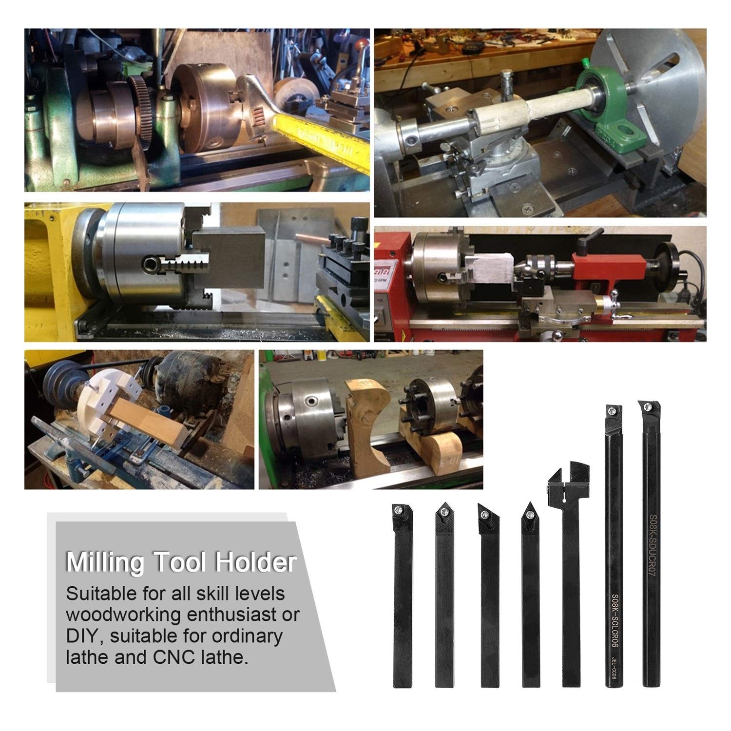 Premium 7-Piece Carbide Wood Turning Tool Set - High Hardness CNC Lathe Milling Tool Holder with 8mm Arbor, Inserts & Wrench - Fast Cutting Efficiency for Woodworking, DIY Projects & Professional Use