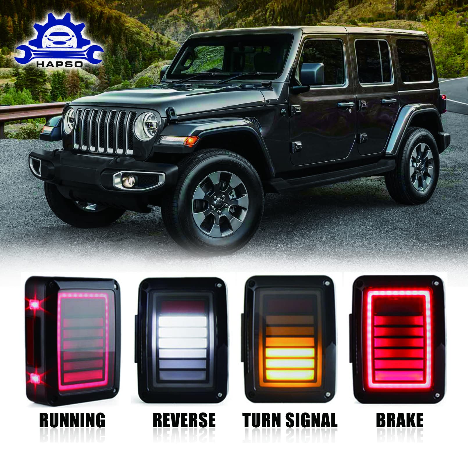 JK LED Smoked Lens Tail Light Assembly for Jeep Wrangler 2007-2018 JK/JKU - Brake Lights, Turn Signals, Reverse & Running Lights - Waterproof Multi-Function LED Taillights for Off-Road & Night Driving