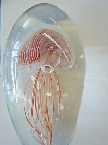 Hand Blown Glass Coral Glow in the Dark Jellyfish Decor - Unique Night Light for Bedroom, Aquarium & Ocean Themed Parties