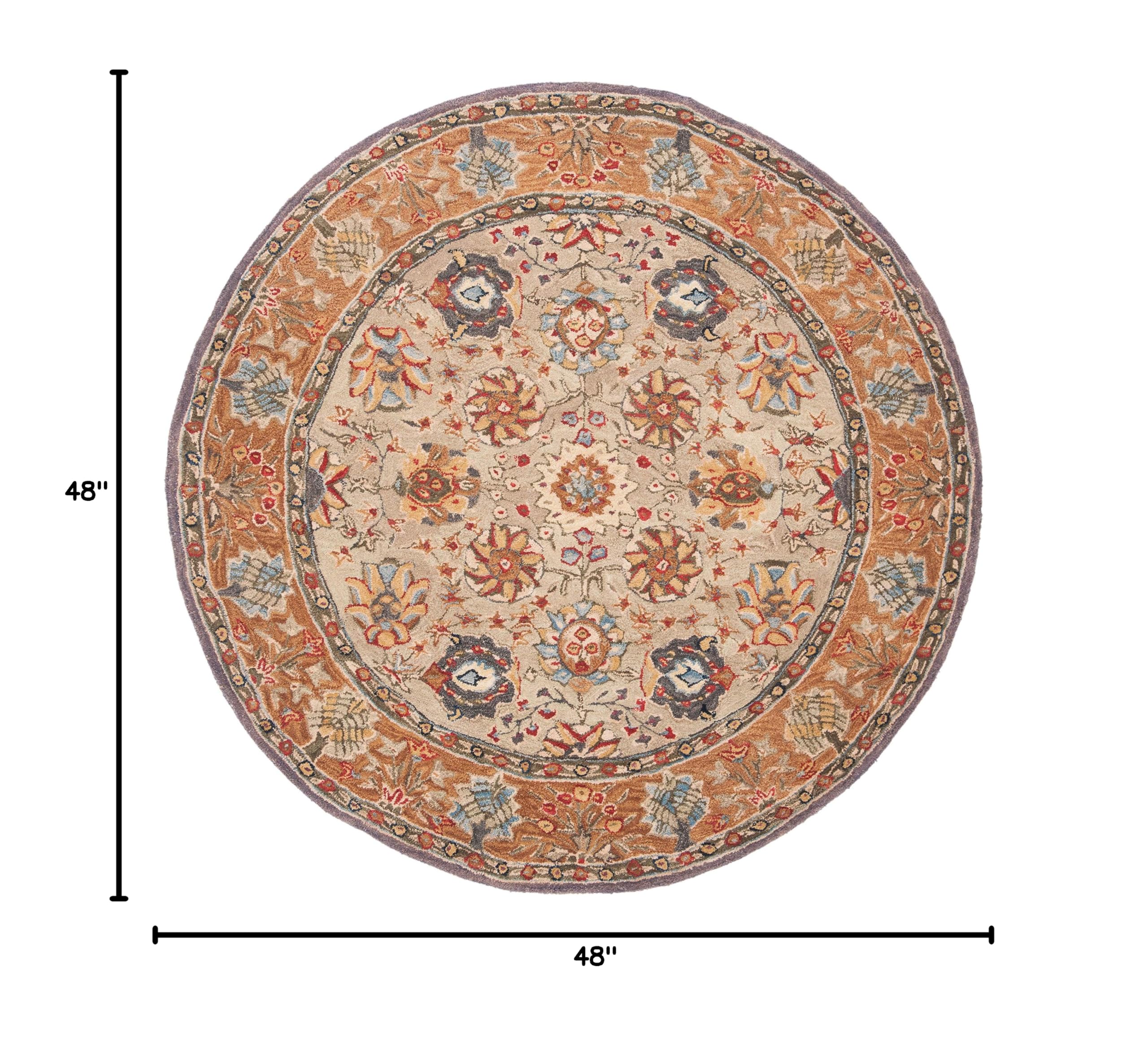 SAFAVIEH Anatolia Collection 4' Round Beige Handmade Wool Area Rug - Traditional Oriental Design for Living Room, Bedroom & Home Decor