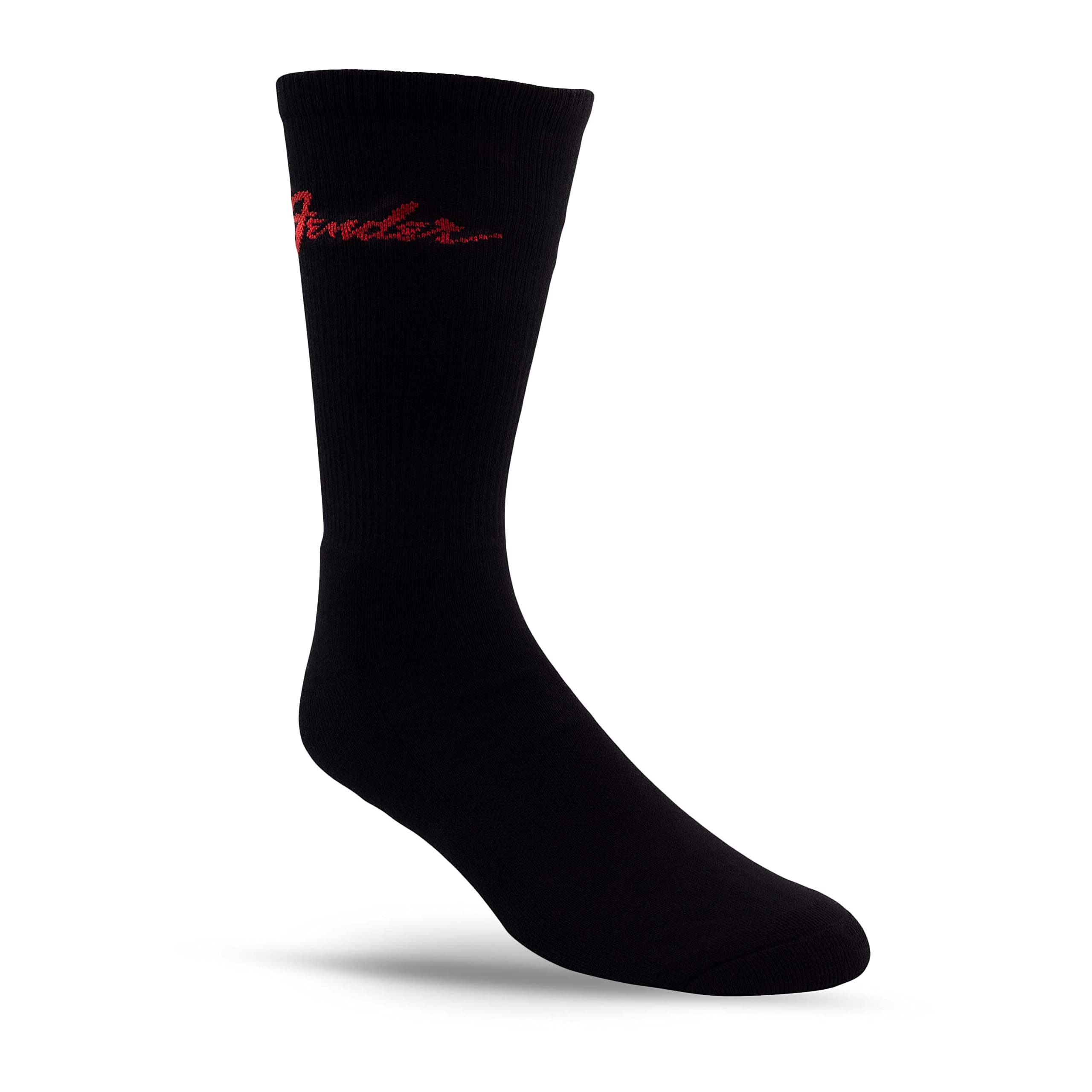 **PERRI'S SOCKS Fender® Crew Socks - Officially Licensed Rock Band Socks for Men & Women - Cushioned Comfort Novelty Socks (Black, Large FGA372-001-L) - Perfect for Concerts, Gifts & Music Lovers**