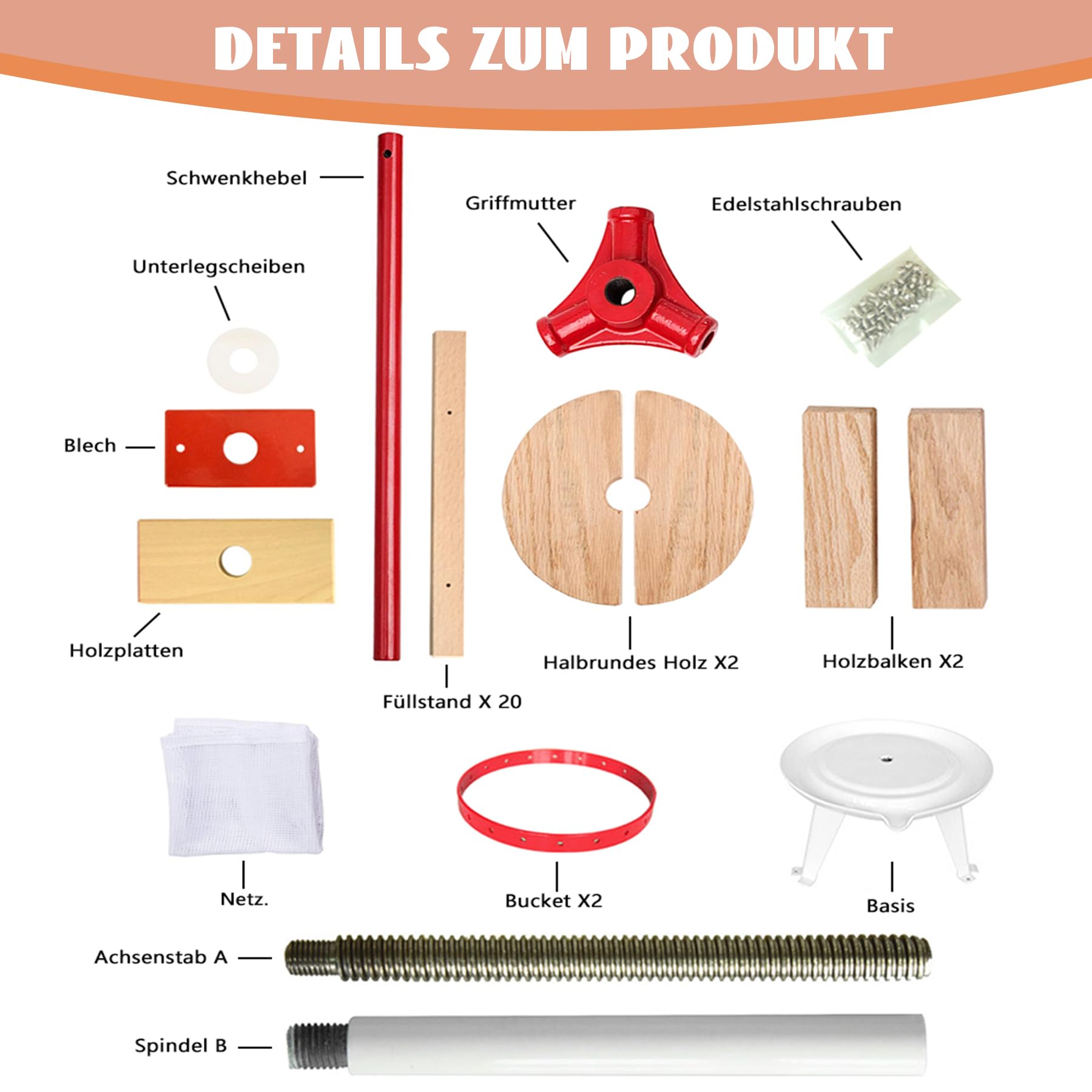 XINZI 30L Hand Fruit Press for Wine & Juice - Mobile Grape Press with Pressing Net & Crank - Perfect for Apple Juice, Berries & Fruit Wines - Ideal for Home Brewing, Cider Making & Winemaking