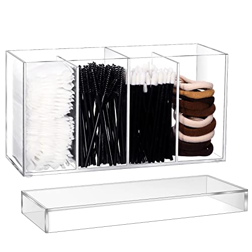 4-Compartment Acrylic Makeup Organizer with Lid - Perfect for Bathroom & Vanity Storage