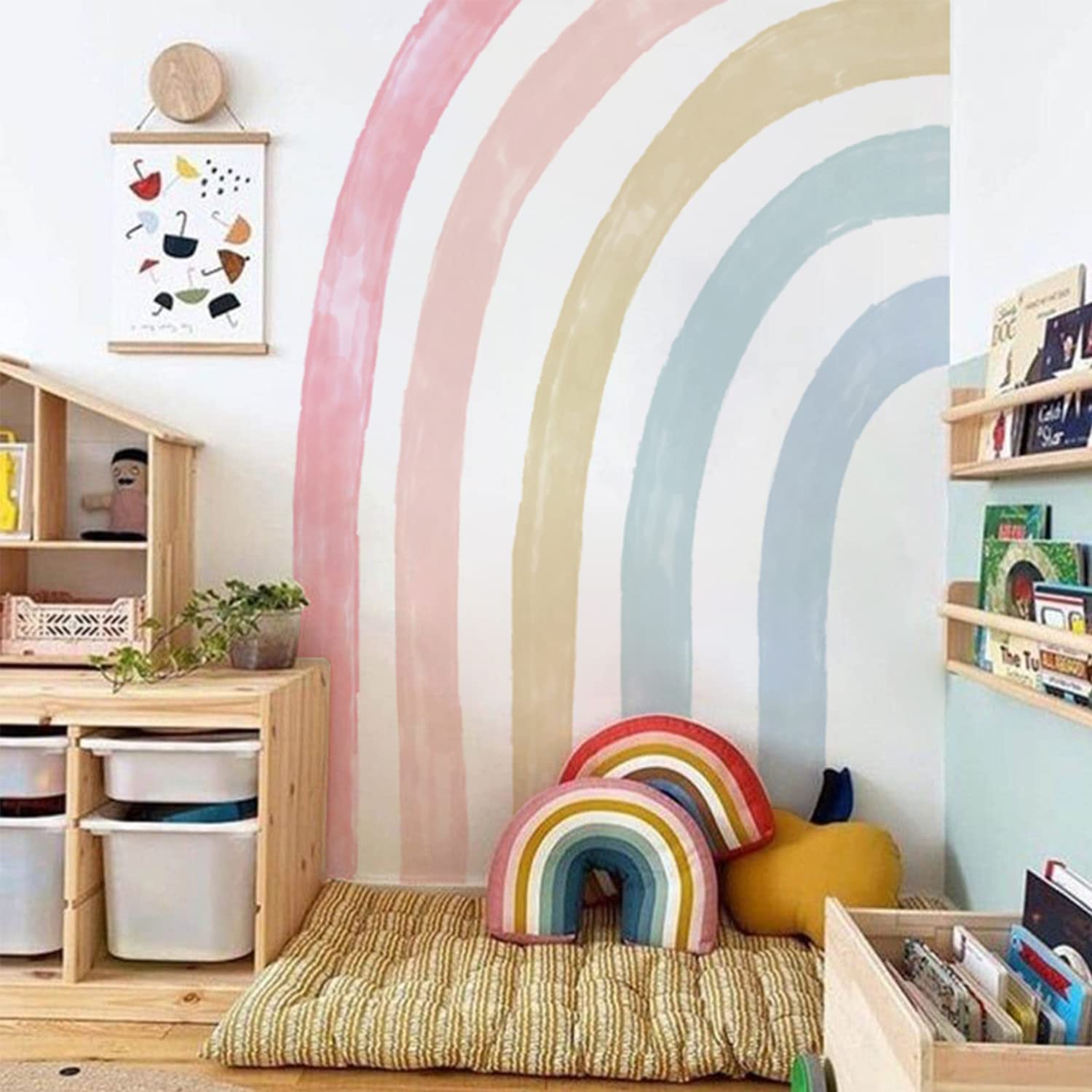 Funlife Large Rainbow Wall Mural Stickers - Peel & Stick Watercolor Pastel Half Rainbow Wall Decals for Girls Bedroom, Nursery & Playroom (47.24