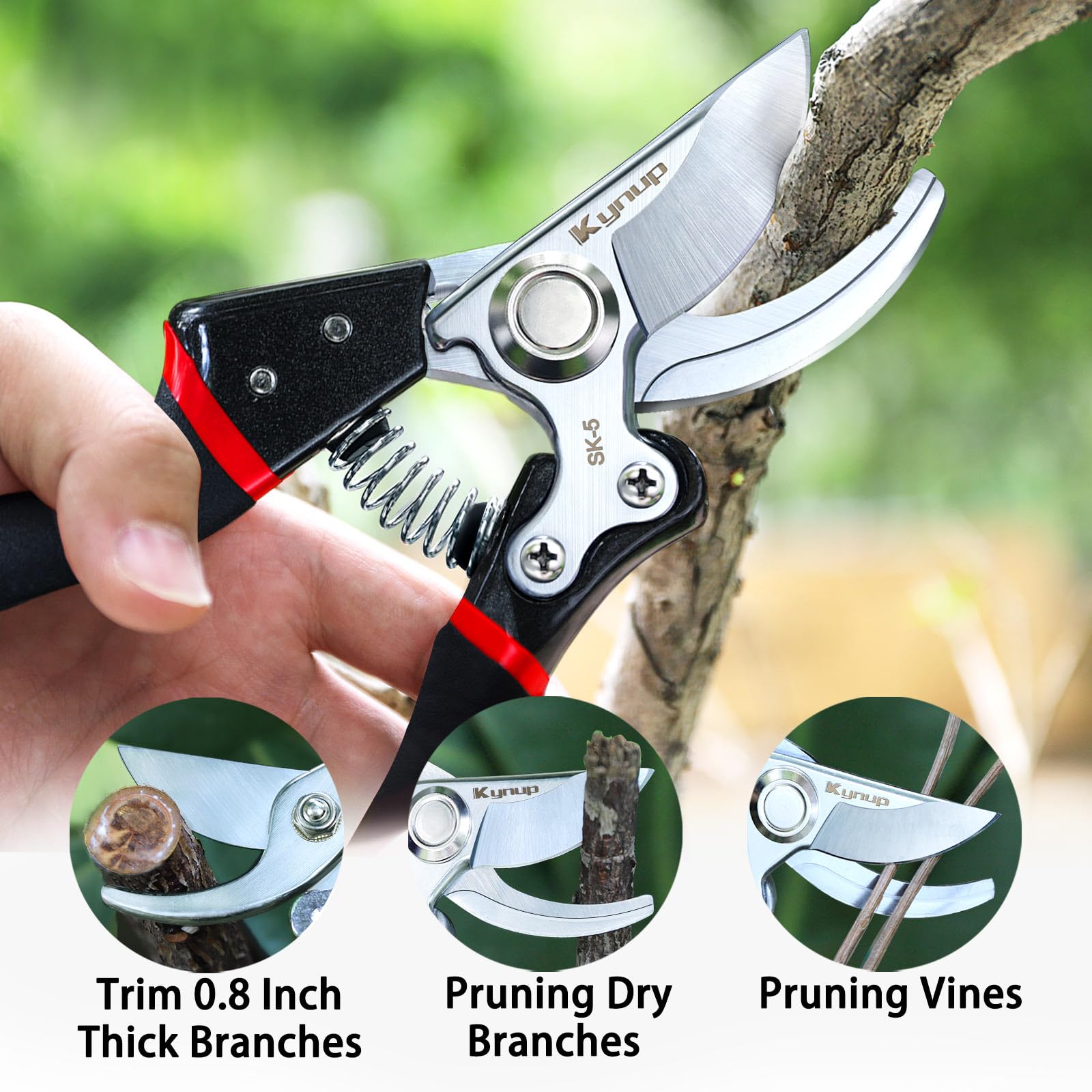 Premium Kynup Heavy Duty Pruning Shears for Gardening - Professional Hedge Clippers, Rose & Garden Cutting Shears, Ergonomic Hand Pruners (Red Black) - Perfect for Trimming Bushes, Shaping Hedges & Pruning Flowers