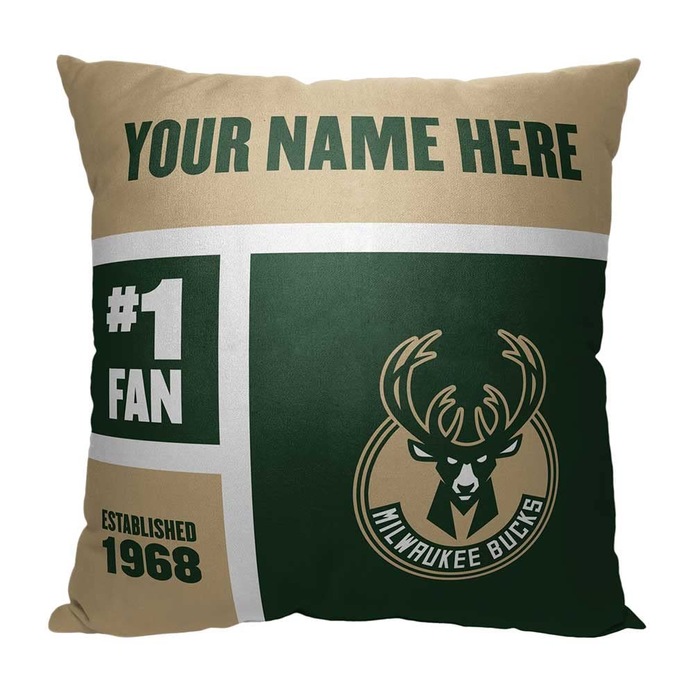Personalized NBA Milwaukee Bucks Pillow 18x18 Inches - Custom Colorblock Design for Home Decor, Game Room & Fan Gifts