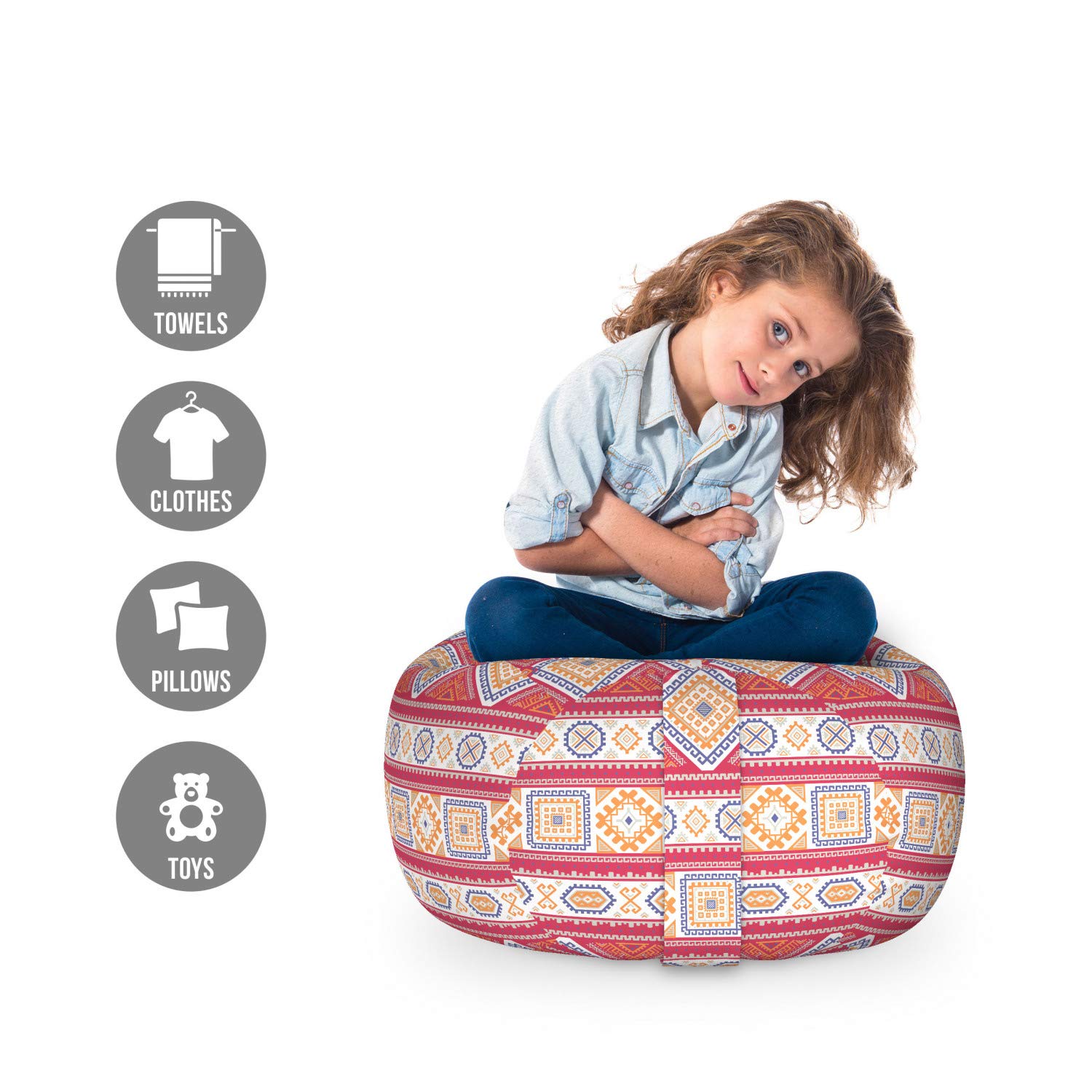 Ambesonne Tribal Toy Storage Bag Chair - Modern Rhythmic Motif Design, Washable Stuffed Animal Organizer, Small Size Pale Ruby Apricot - Perfect for Kids' Room, Nursery, or Playroom Organization