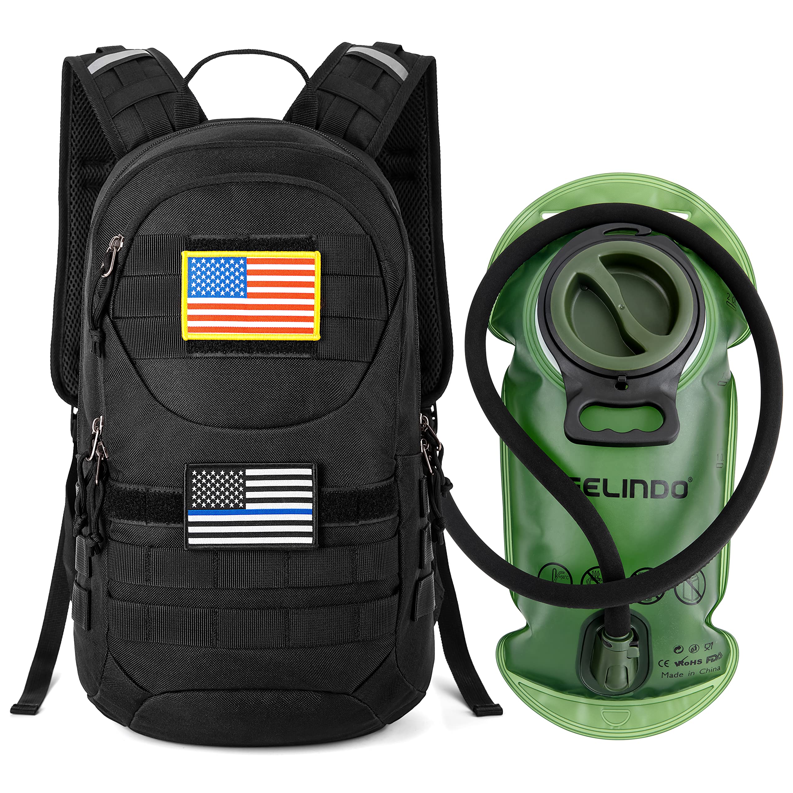 Gelindo Hydration Pack Backpack - 900D Tactical MOLLE Daypack with 2L Water Bladder, Lightweight Hiking Backpack with Insulation Layer - Perfect for Outdoor Adventures, Camping, Hiking and Military Use