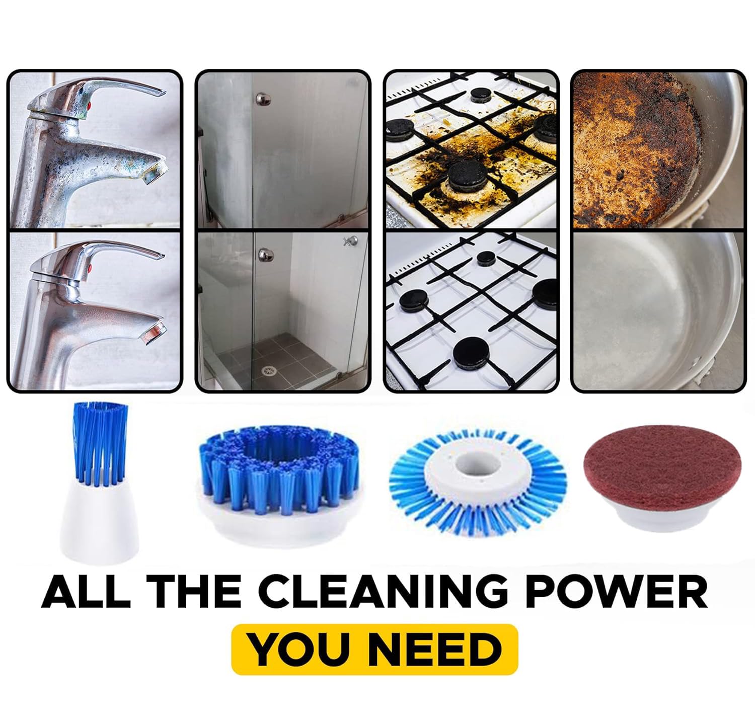 RICHOOSE Cordless Electric Spin Scrubber with 6 Brush Heads - Rechargeable Bathroom Scrubber for Tile, Shower, Kitchen & Windows - Includes 2 Batteries & USB Charger (US Plug) - Perfect for Deep Cleaning Grout, Bathtubs & Hard-to-Reach Areas
