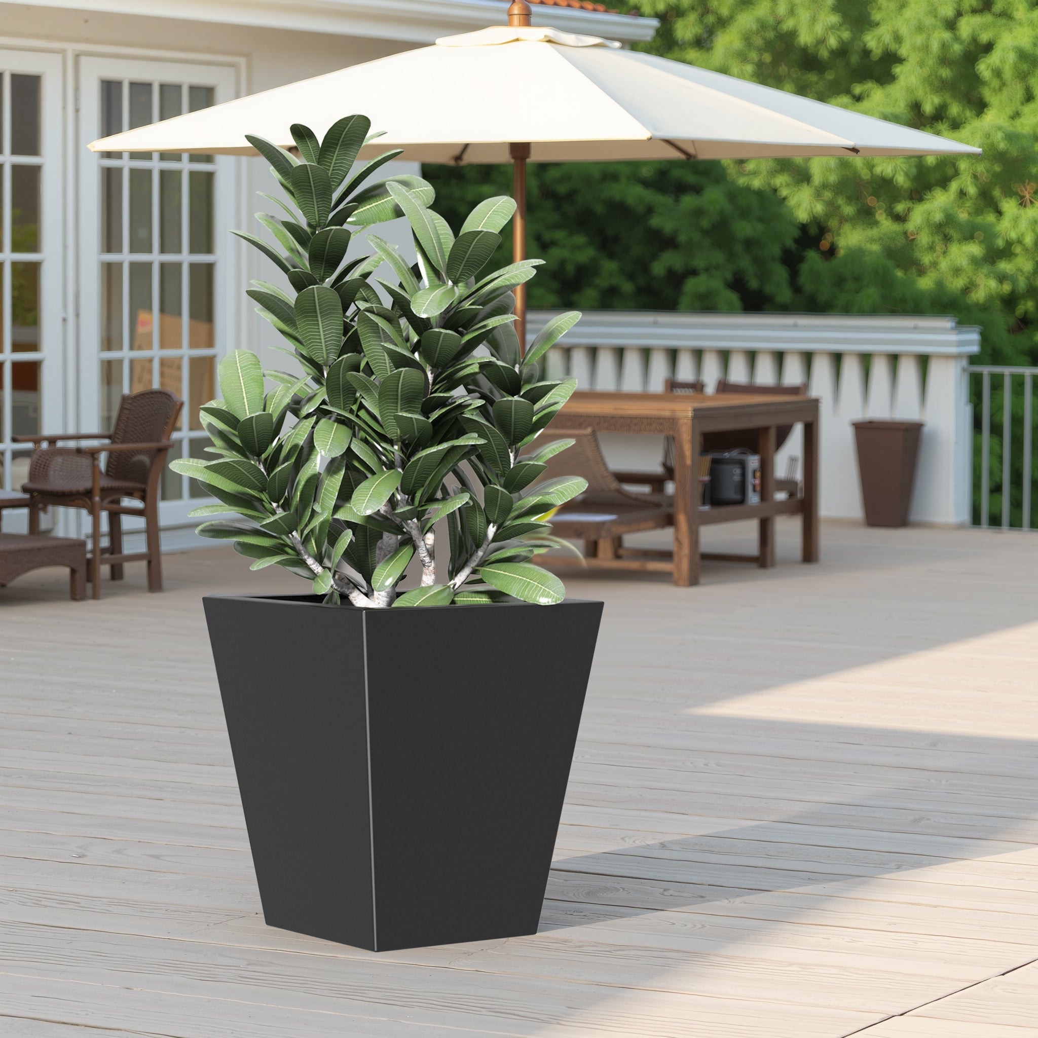 22 Inch Tall Metal Tapered Planter - Large Outdoor & Indoor Garden Pot with Drainage Hole & Rubber Plug, Modern Decorative Flower Pot for Home, Patio, Balcony & Office Decor
