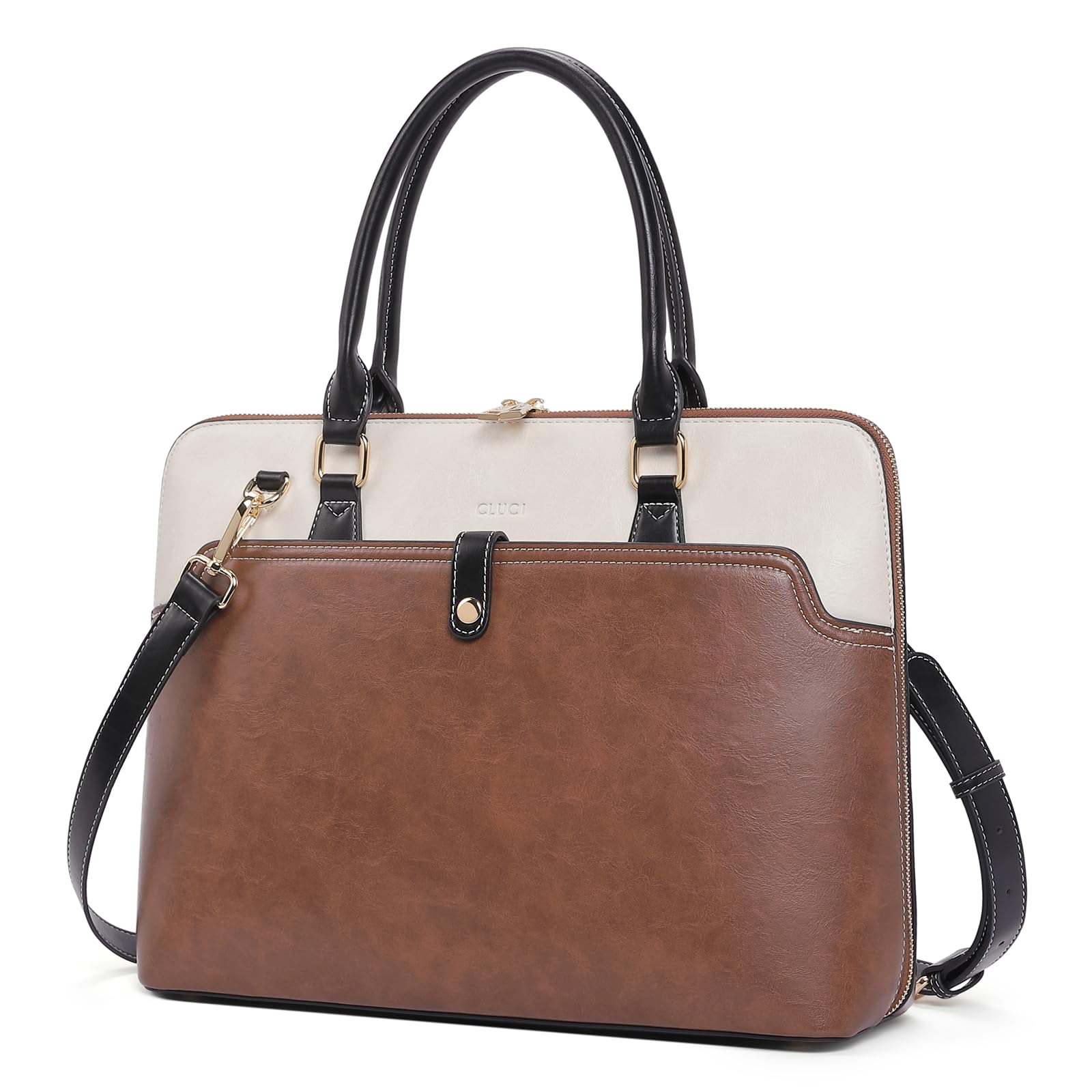 CLUCI Vintage Leather Briefcase for Women - Slim 15.6 Inch Laptop Business Shoulder Bag - Professional Office Work, Business Travel & Daily Commute Accessory