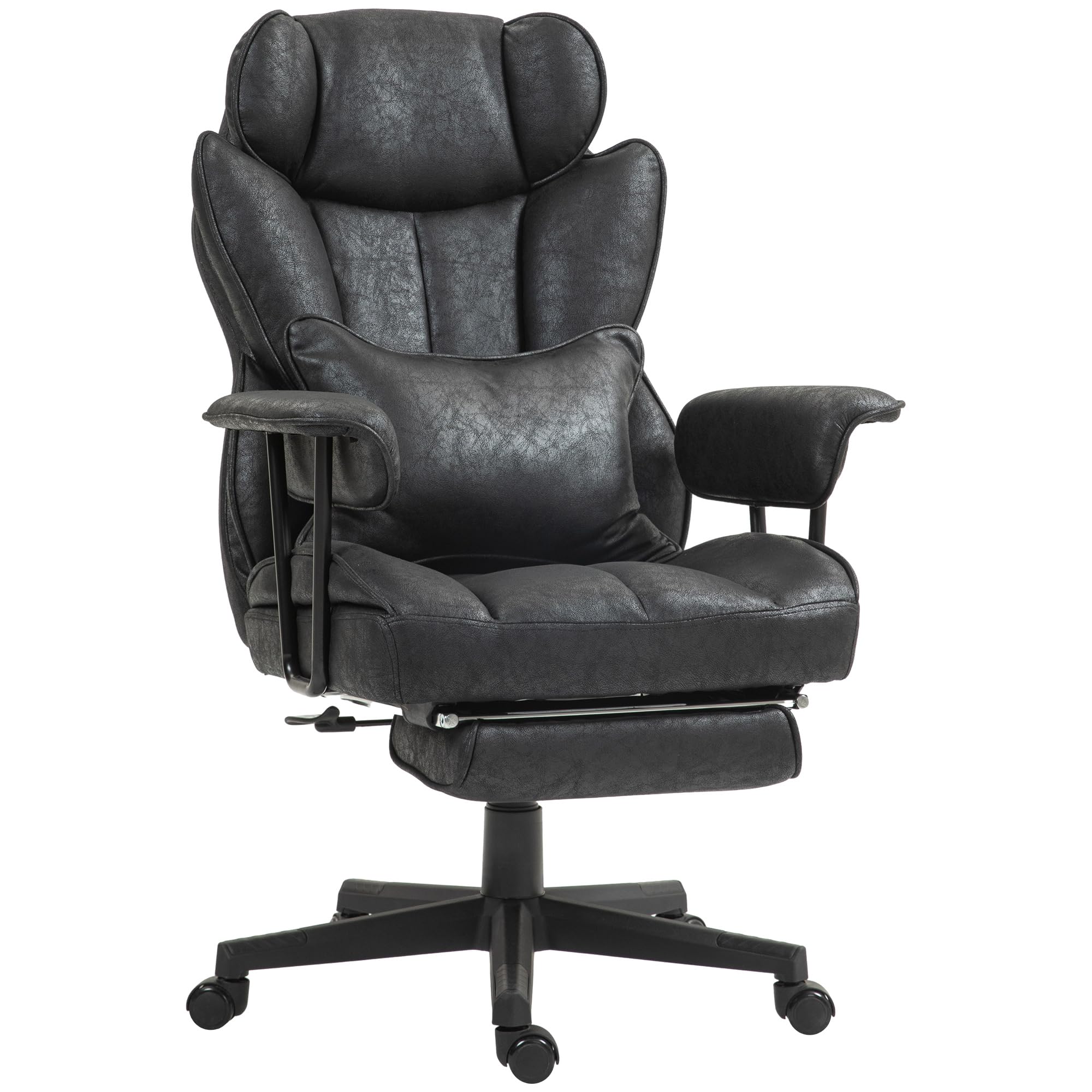 HOMCOM 400LBS Big and Tall Executive Office Chair with Footrest - Ergonomic Reclining Computer Desk Chair with Lumbar Support & Wide Seat - Microfiber Black - Perfect for Home Office, Gaming, and Workspace Comfort