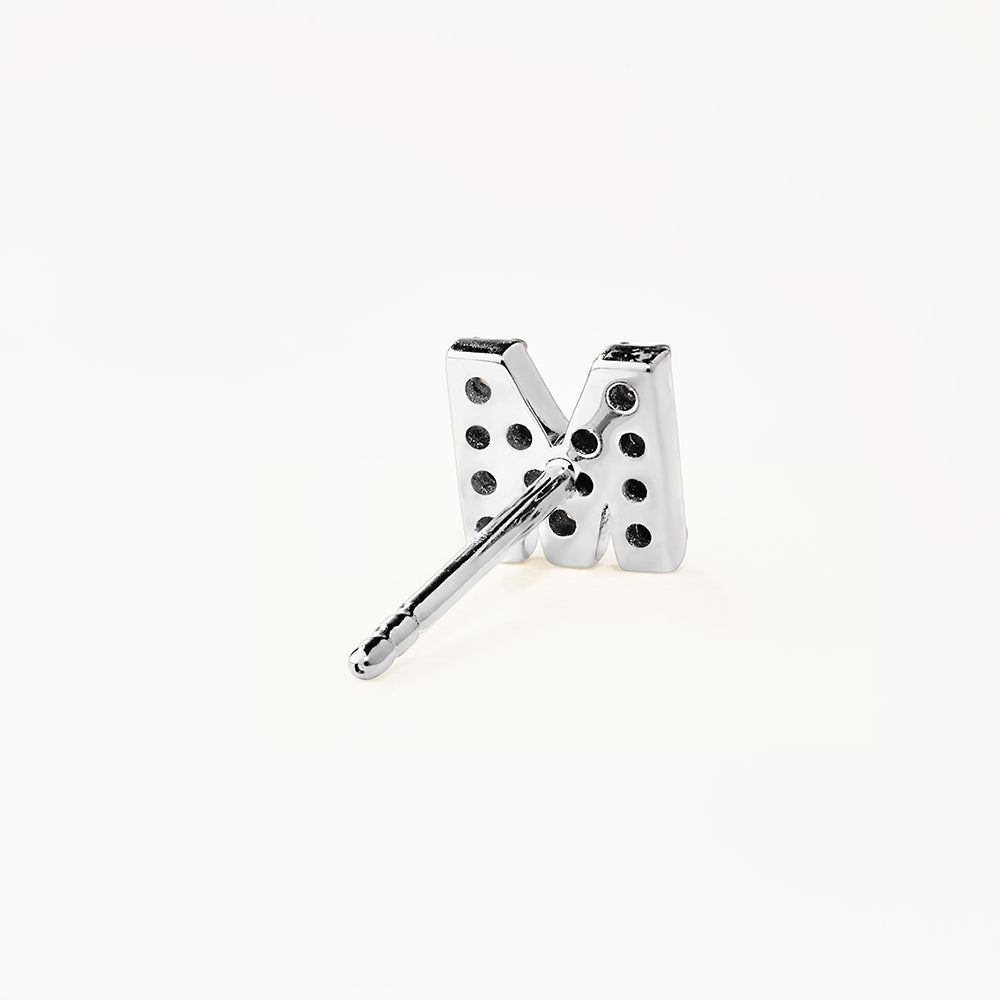 Diamond Letter M Single Stud Earring in Sterling Silver - Perfect for Birthdays, Gifts & Everyday Elegance