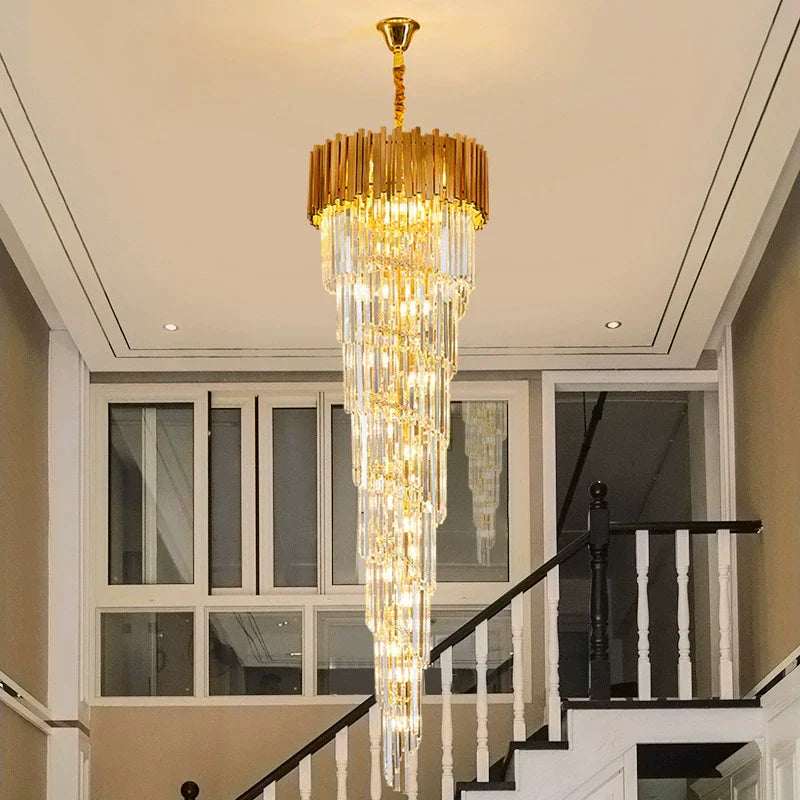 Luxury Gold Spiral Crystal Chandelier - Elegant Ceiling Light Fixture for Staircase, Foyer, Entryway | Perfect for Home Decor, Wedding Venues & Luxury Hotels