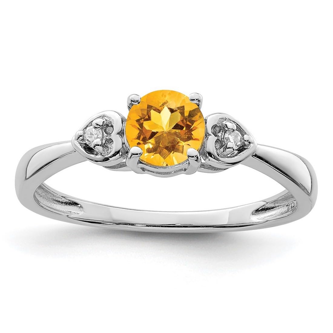 925 Sterling Silver Rhodium Plated Diamond & Citrine Round Ring for Women - 2mm Wide Elegant Wedding Band, Anniversary Gift, Everyday Jewelry