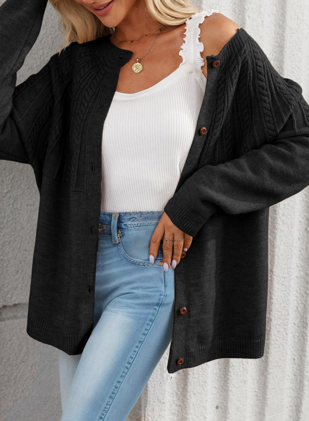 Dokotoo Women's Long Sleeve Crochet Cardigan Sweater - Soft Knit Fall Fashion 2024 - Perfect for Autumn Layering, Office Wear & Casual Outfits