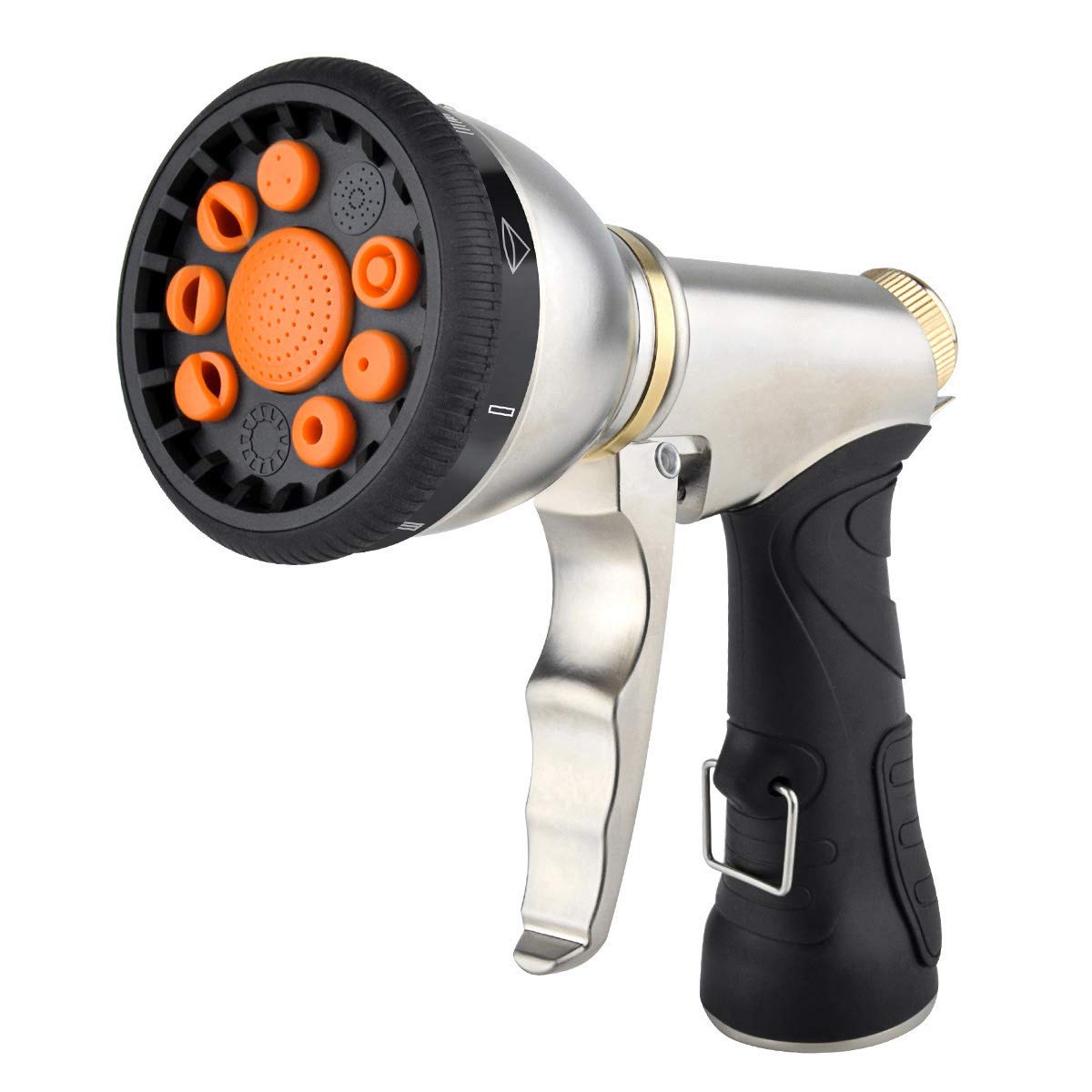 Heavy Duty Metal Garden Hose Nozzle with 9 Adjustable Spray Patterns - Front Trigger Sprayer for Cleaning, Watering Plants, Washing Cars, Bathing Pets | Perfect for Outdoor Gardening, Car Detailing & Pet Care