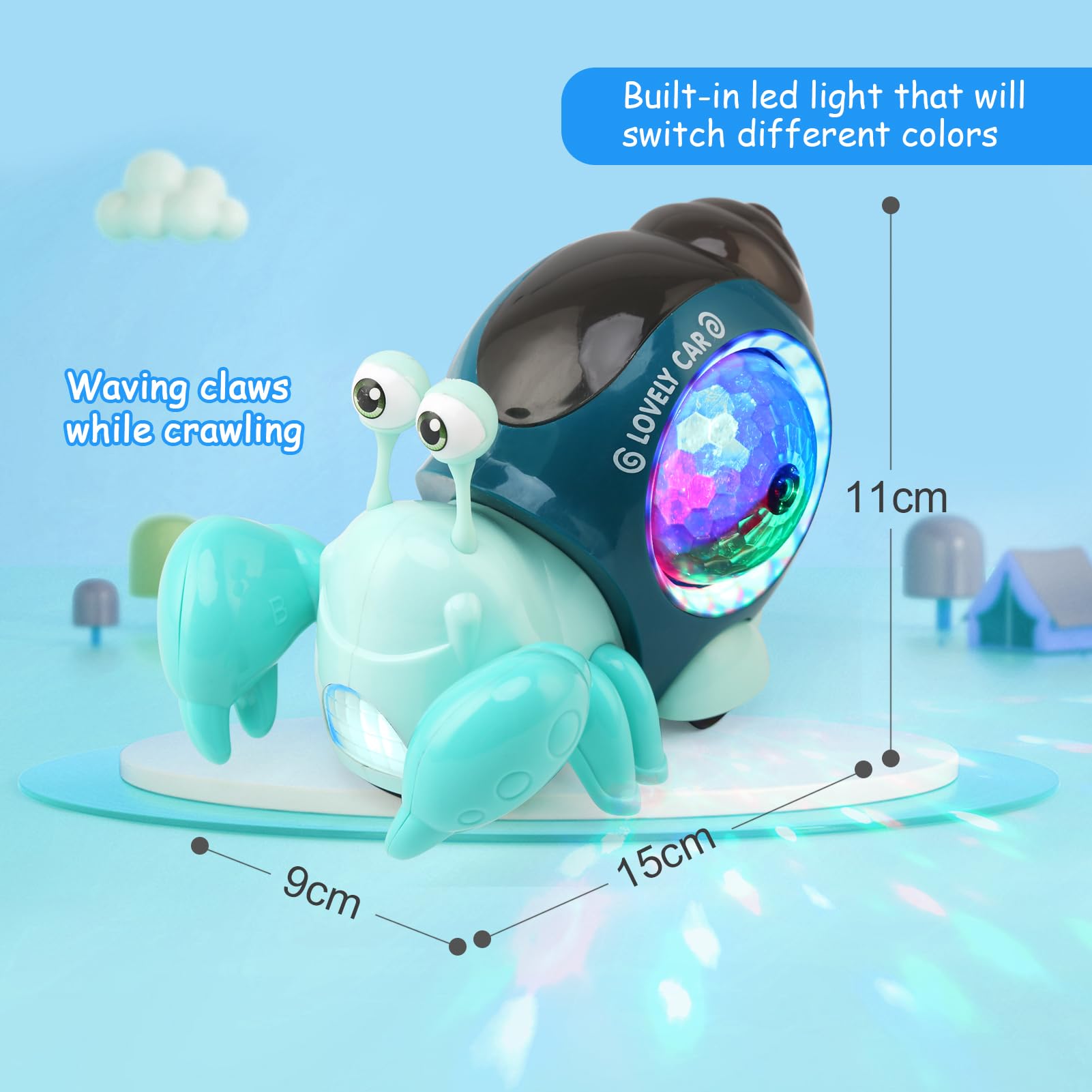 LEADSTAR Walking Crab Baby Toy - Montessori Activity Toy for 1 2 3 Year Old Boys & Girls, Musical Toy with LED Lights for 6 12 Months Babies - Perfect Gift for Toddlers (Green) | Fun Learning & Sensory Play for Early Childhood Development