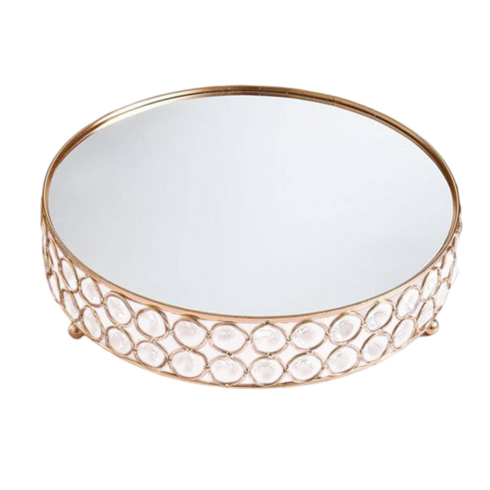 SM SunniMix Round Crystal Vanity Tray - Elegant Cosmetic & Jewelry Organizer, Decorative Dresser Tray with Mirror for Makeup Storage, Jewelry Display, and Serving Desserts - Perfect for Bedroom, Bathroom & Party Decor