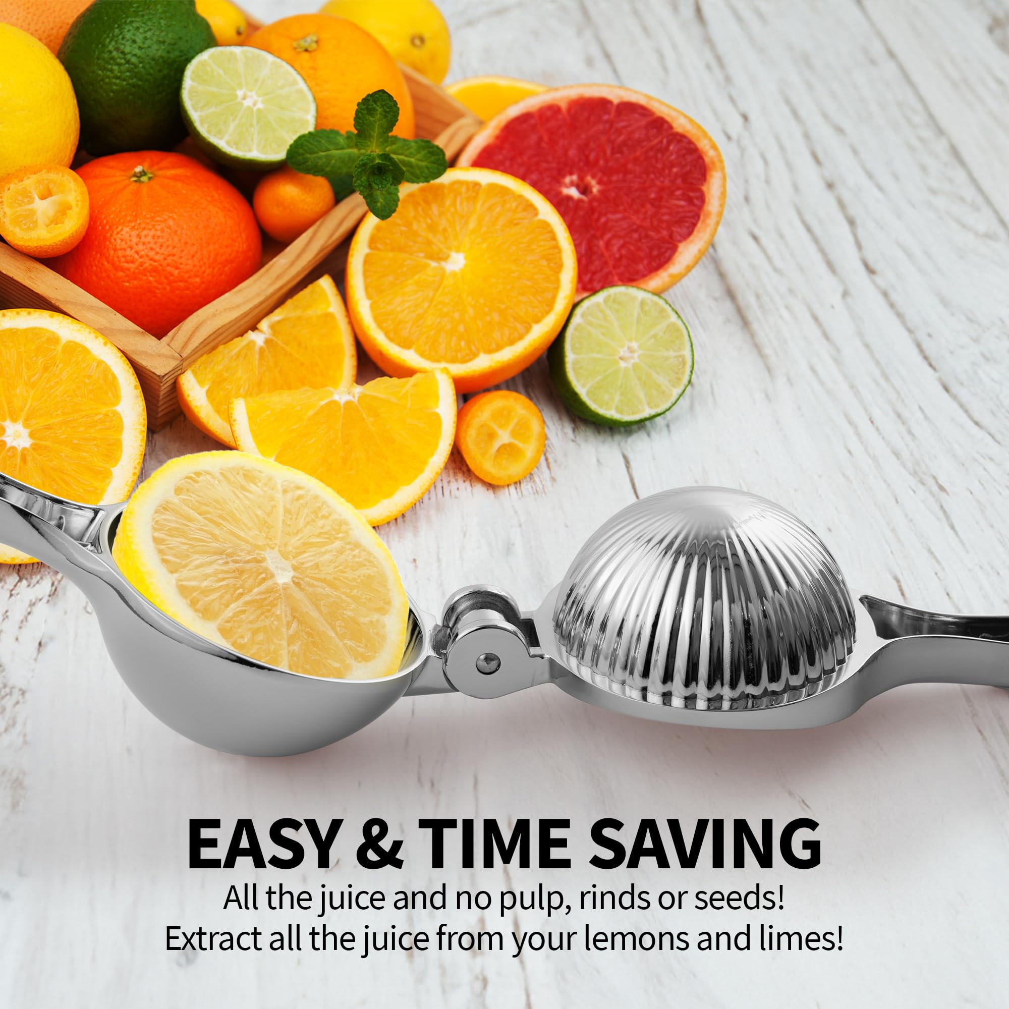 Premium Stainless Steel Lemon Squeezer - Heavy Duty Handheld Citrus Press for Lemons, Limes & Oranges - Easy to Clean Manual Juicer with Non-Slip Base - Perfect for Cocktails, Baking & Healthy Juicing at Home