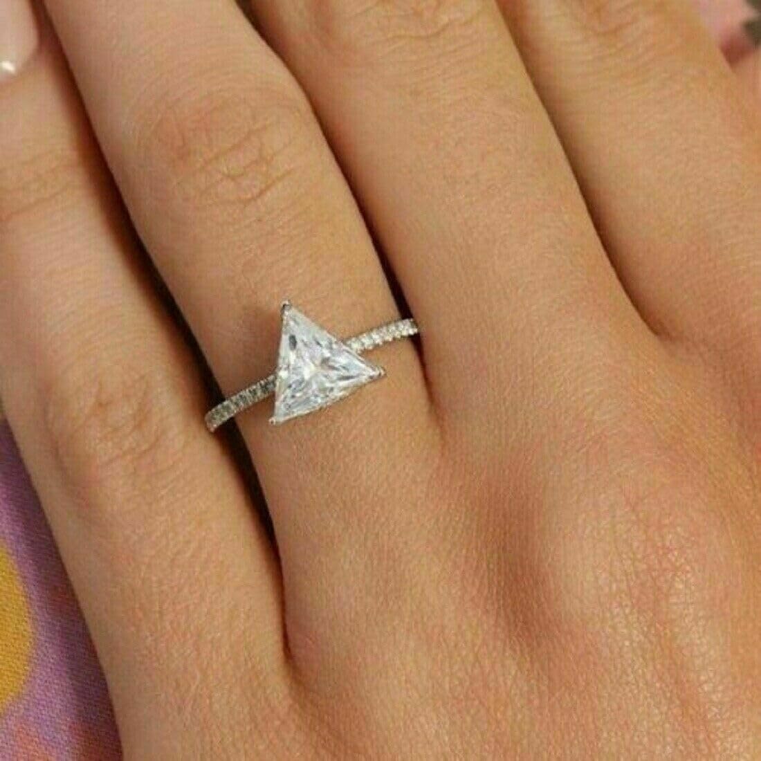 2 Ct Trillion Cut Diamond Solitaire Hidden Halo Engagement Ring for Women - 14K White Gold Plated 925 Sterling Silver Handmade Wedding Promise Ring - Perfect for Proposals, Anniversaries & Special Occasions