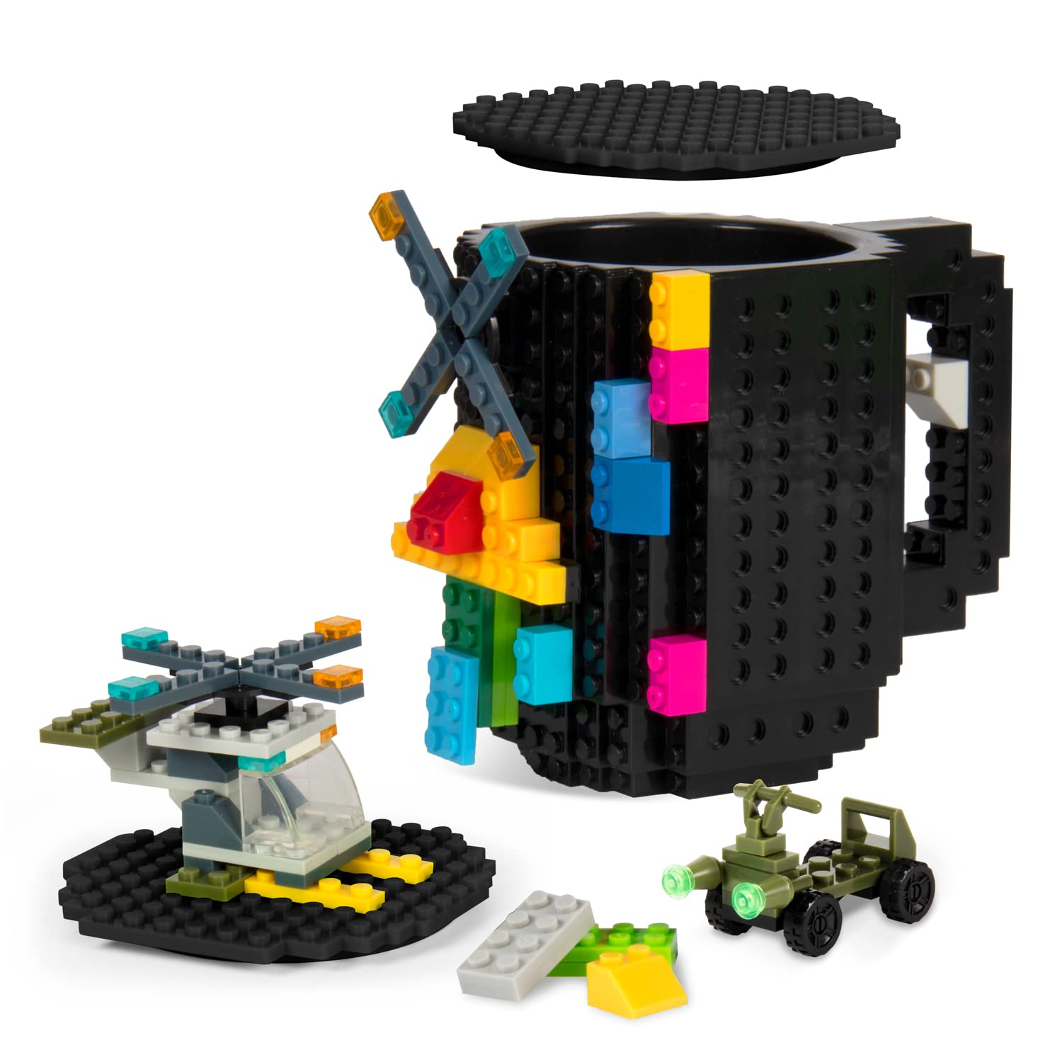 **Fubarbar 12oz Brick Coffee Mugs - Building Block Mugs for Kids & Adults, Creative Desk Toys & Drinkware Gift Set for Boys 5-10 Years Old - Perfect for Birthday, Christmas, Party (2-Pack, Black) - Fun for Playtime & Coffee Breaks**