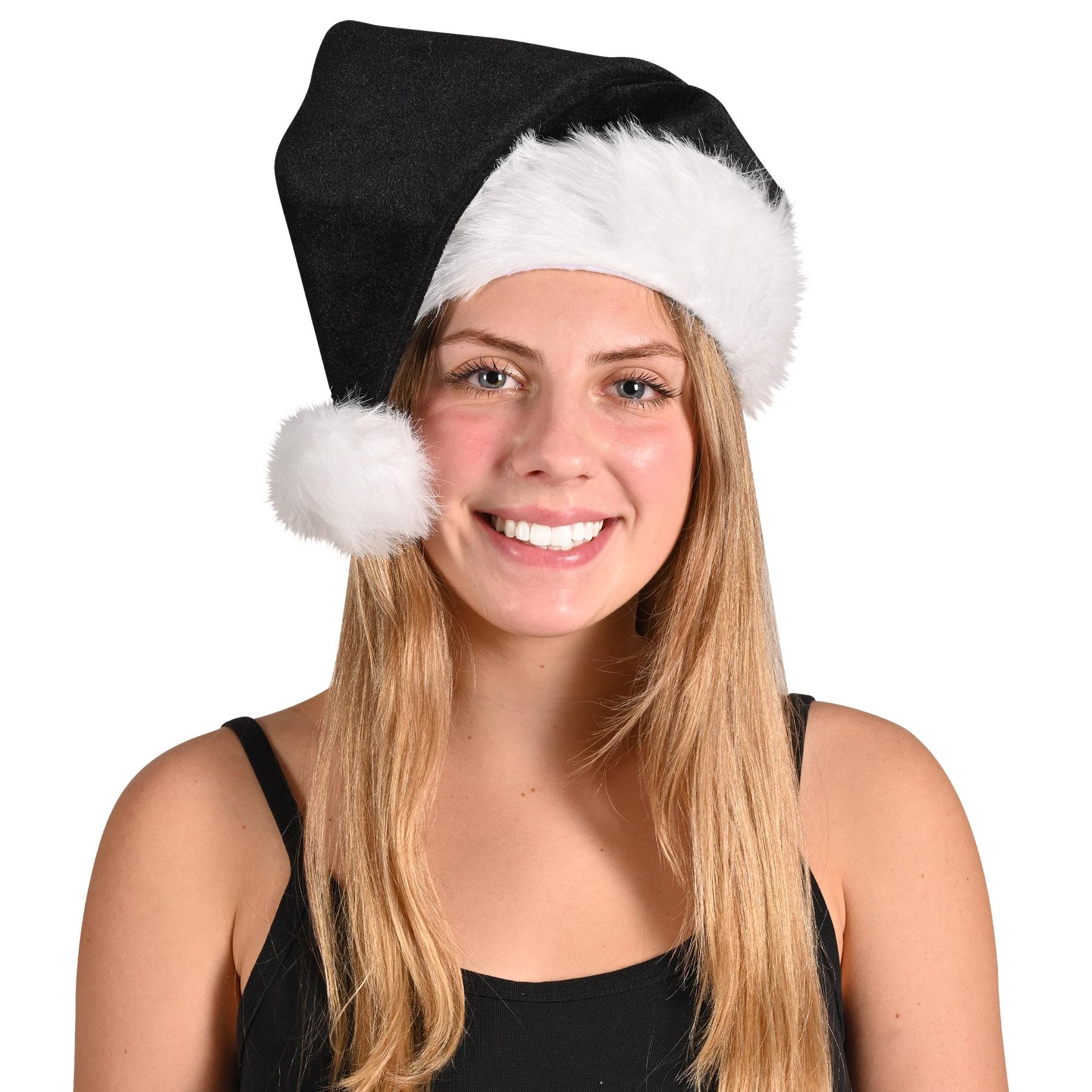 12 Pack Beistle Black Santa Hat - Festive Christmas Party Hats for Adults & Kids - Perfect for Holiday Parties, Cosplay, and Christmas Photos