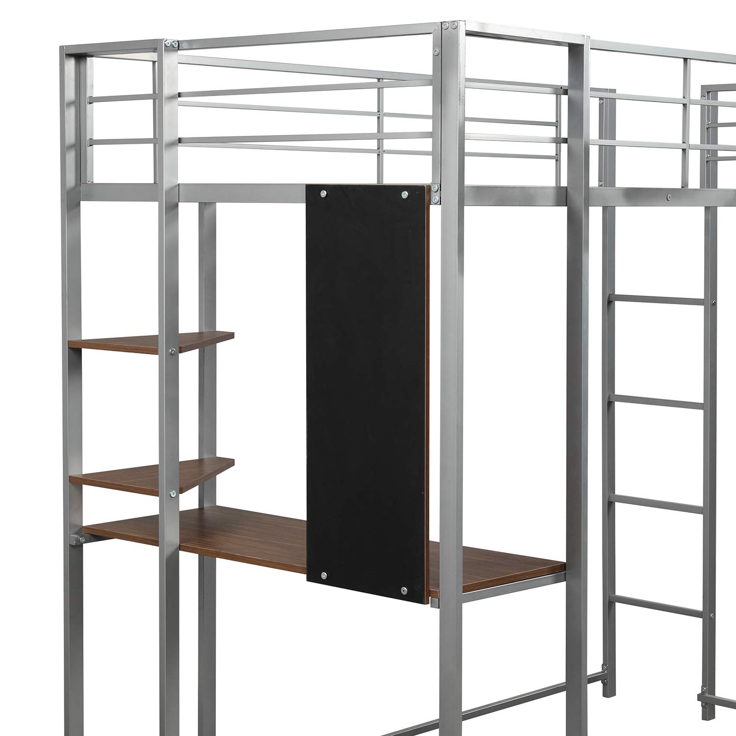Twin Size Metal Loft Bed with Ladder & Built-in Desk - Sturdy Guardrail, Space Saving Design for Small Rooms - No Box Spring Required (Silver) | Perfect for Kids, Teens & College Dorm Rooms